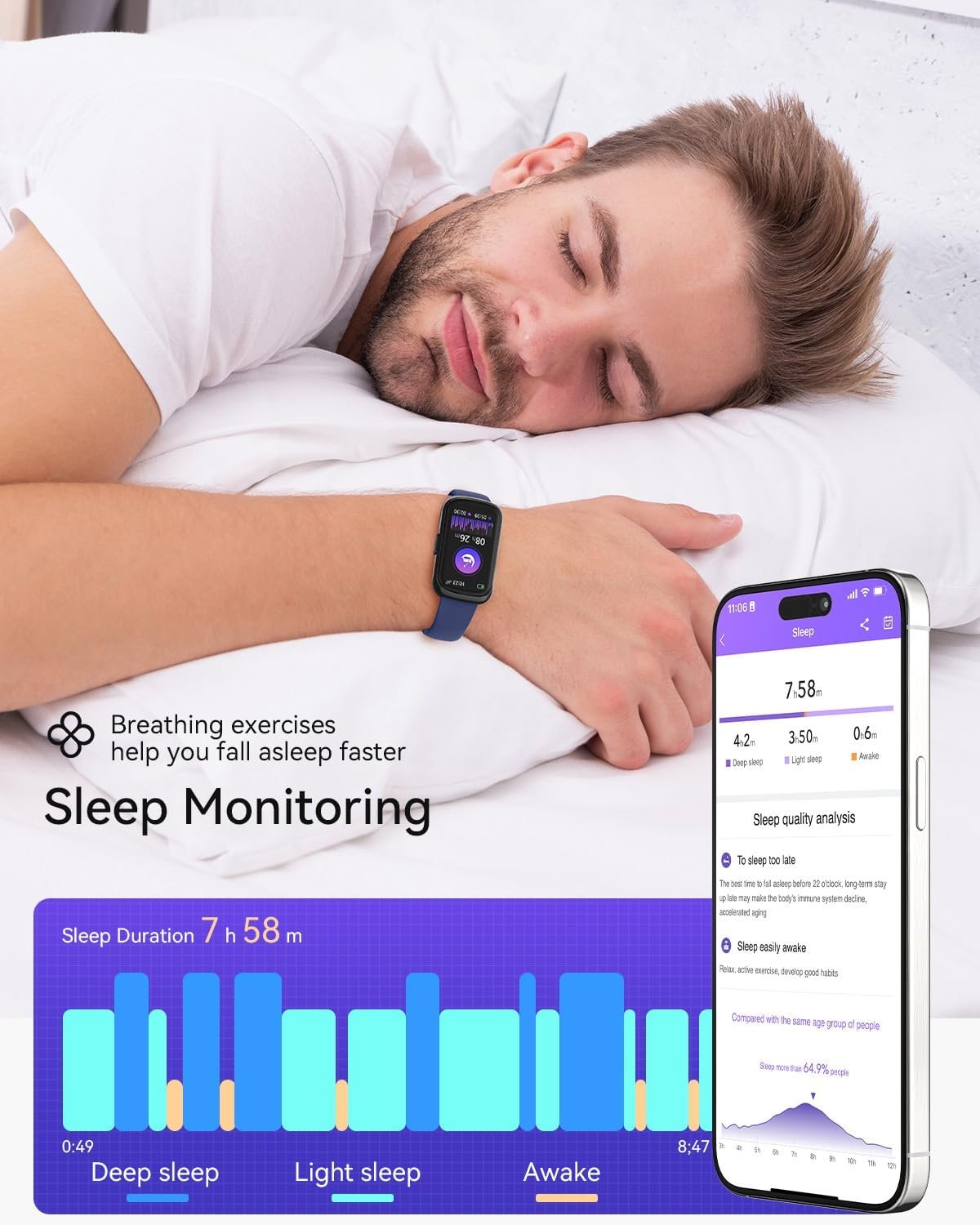 Fitness Tracker Watch for Men/Women, Smart Watch with Sleep/Activity Tracker, Heart Rate Monitor Watch with 20+ Sports Modes, Android Smart Watch for Phones, Smart Fitness Watches for Women/Men - Image 5