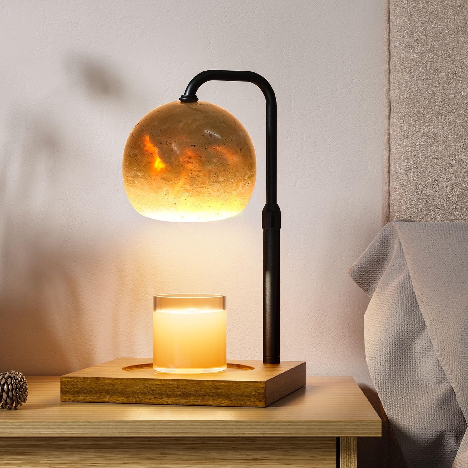 Candle Warmer Lamp with Timer, Adjustable Height Dimmable Candle Lamp Warmer for Bedroom, Wax Warmer Lamp for Scented Candles with Marble, 2 Bulbs House Warming Gifts for Mom (Ball) - Image 8