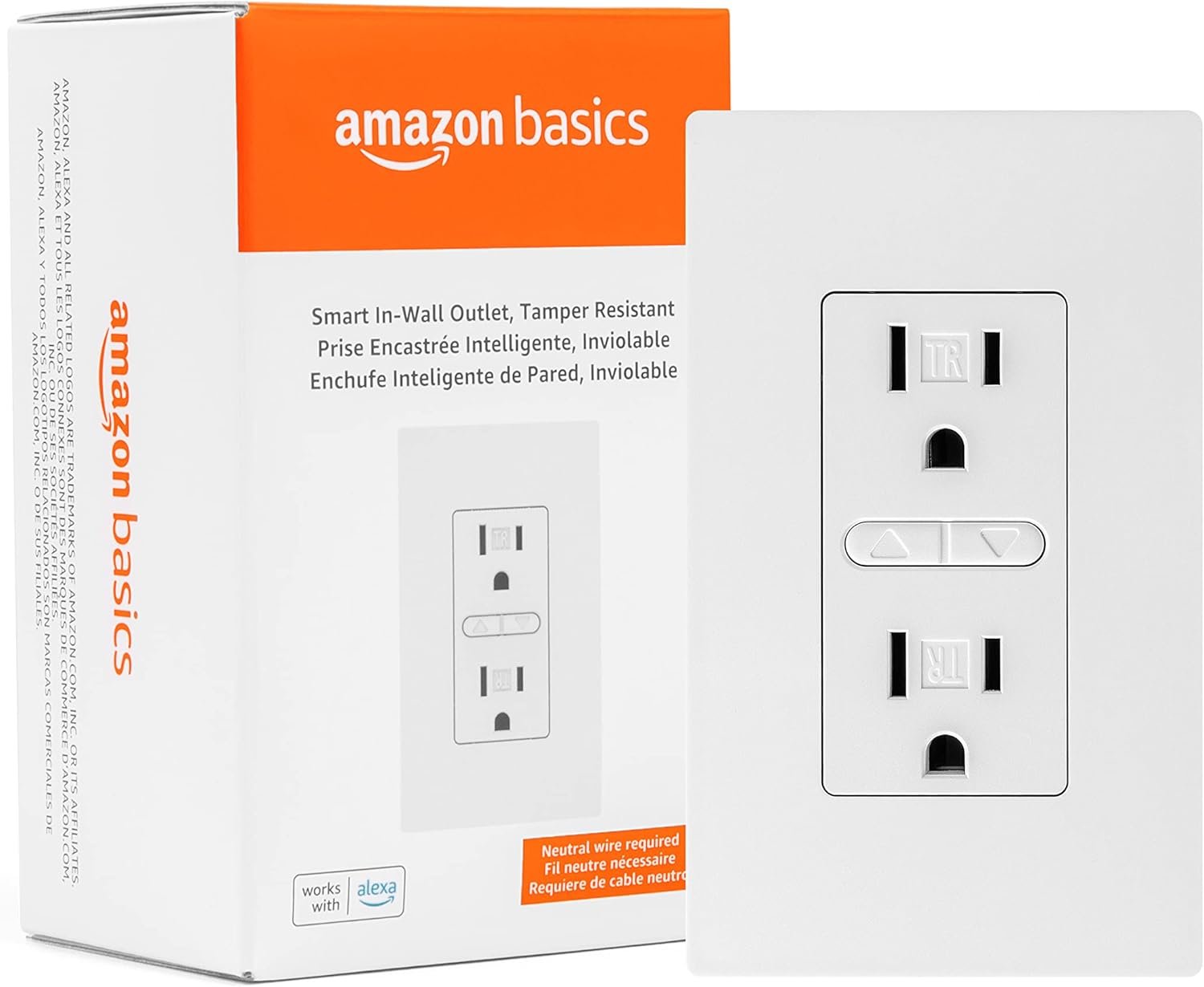 Amazon Basics - Smart In-Wall Outlet, Works with Alexa Only, 2.4 GHz Wi-Fi, No Hub Required, 2.78 x 1.83 x 4.55 inches, White - Image 2