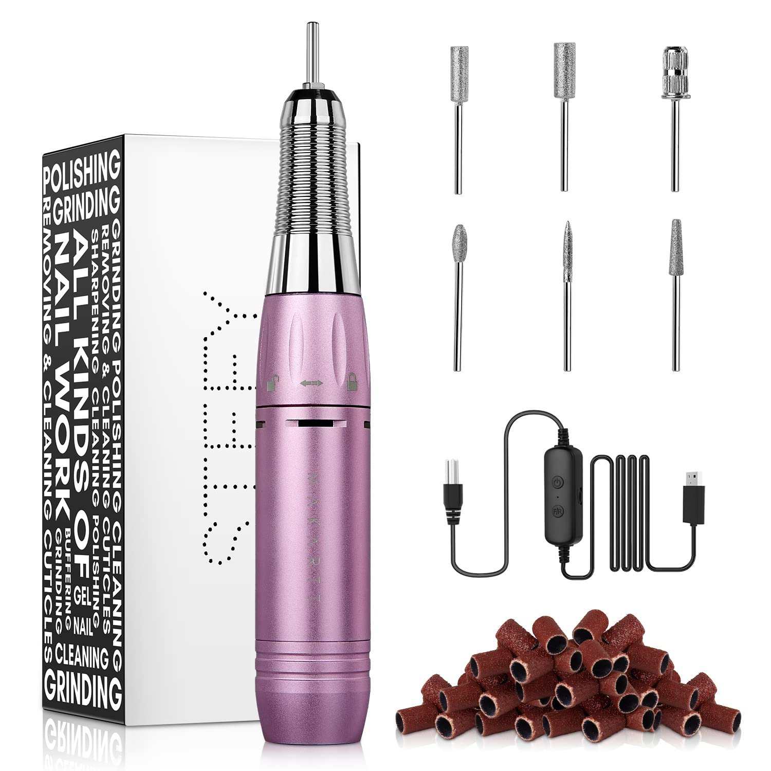 Makartt Stefy Electric Nail Drill Machine, Portable Efile Kit for Acrylic Nails Professional Manicure Set with Nail Drill Bits Sanding Bands for Shaping Polishing Removing, Pink - Image 2