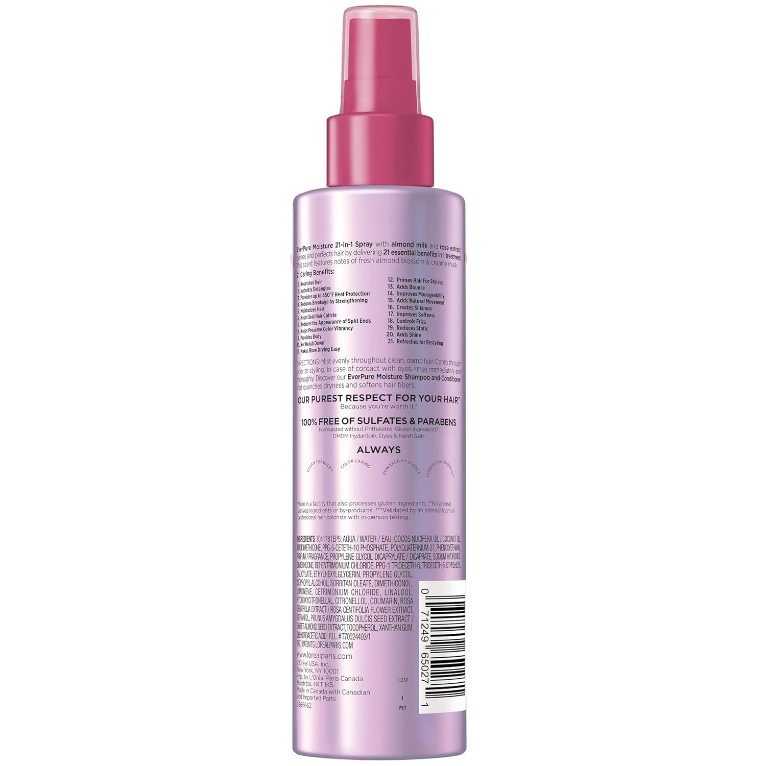 L’Oréal Paris Sulfate Free Moisture 21-in-1 Leave-In Conditioner for Dry Hair, EverPure, 6.7 fl oz - Image 10