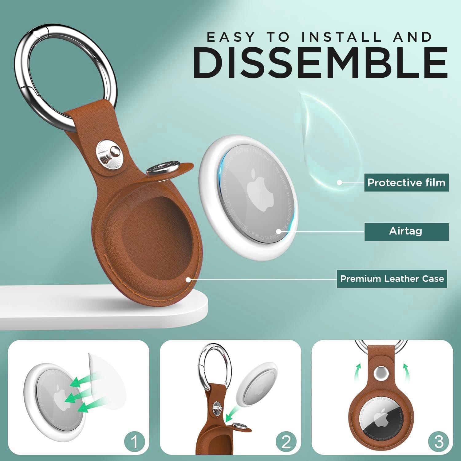 Apple Airtag 8 Pack - Washable, Stylish 4 Leather & 4 Silicone Premium Holders with Protective Films | AirTag Holder Keychain for Easy Attachment | Airtag Cases for Ultimate Style and Protection - Image 4