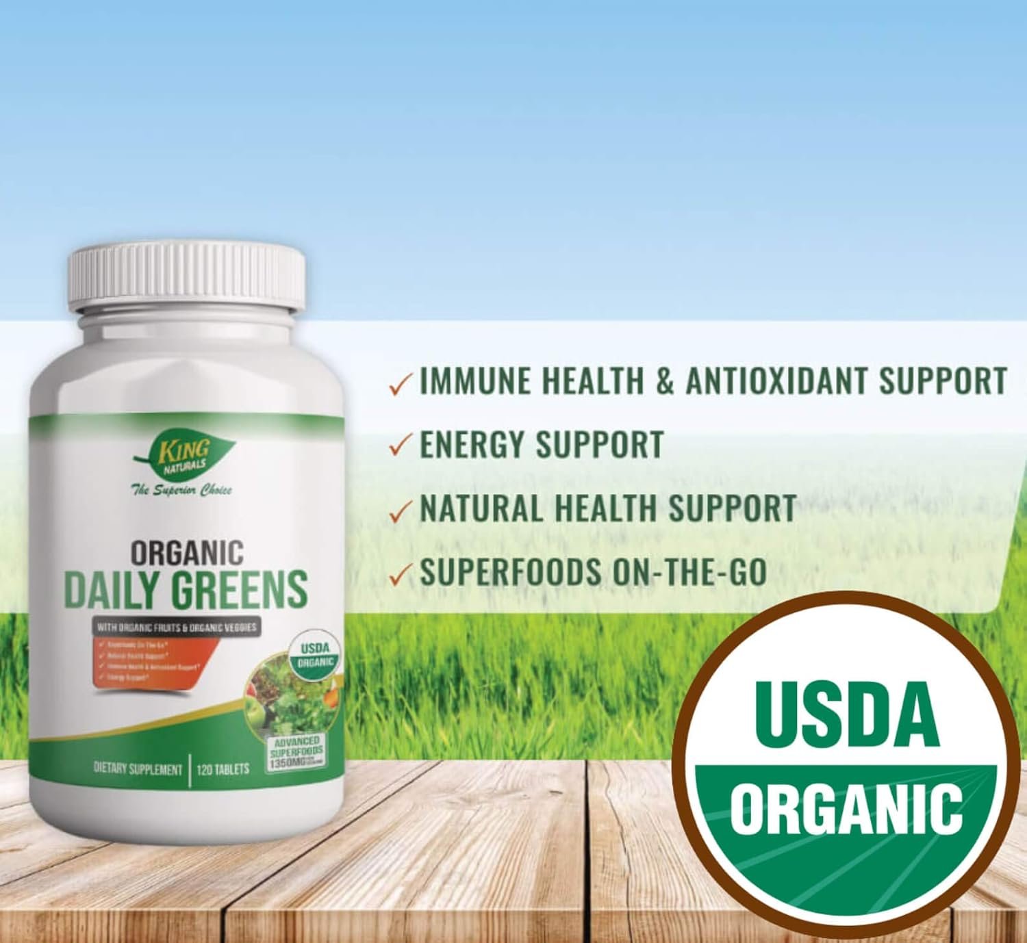 Organic Daily Greens with Organic Fruits & Organic Veggies - USDA Certified, Non-GMO, Vegan, Tablets. Superfoods On-The-Go. Immune Health, Antioxidant, Natural Health, Energy Support - Image 3