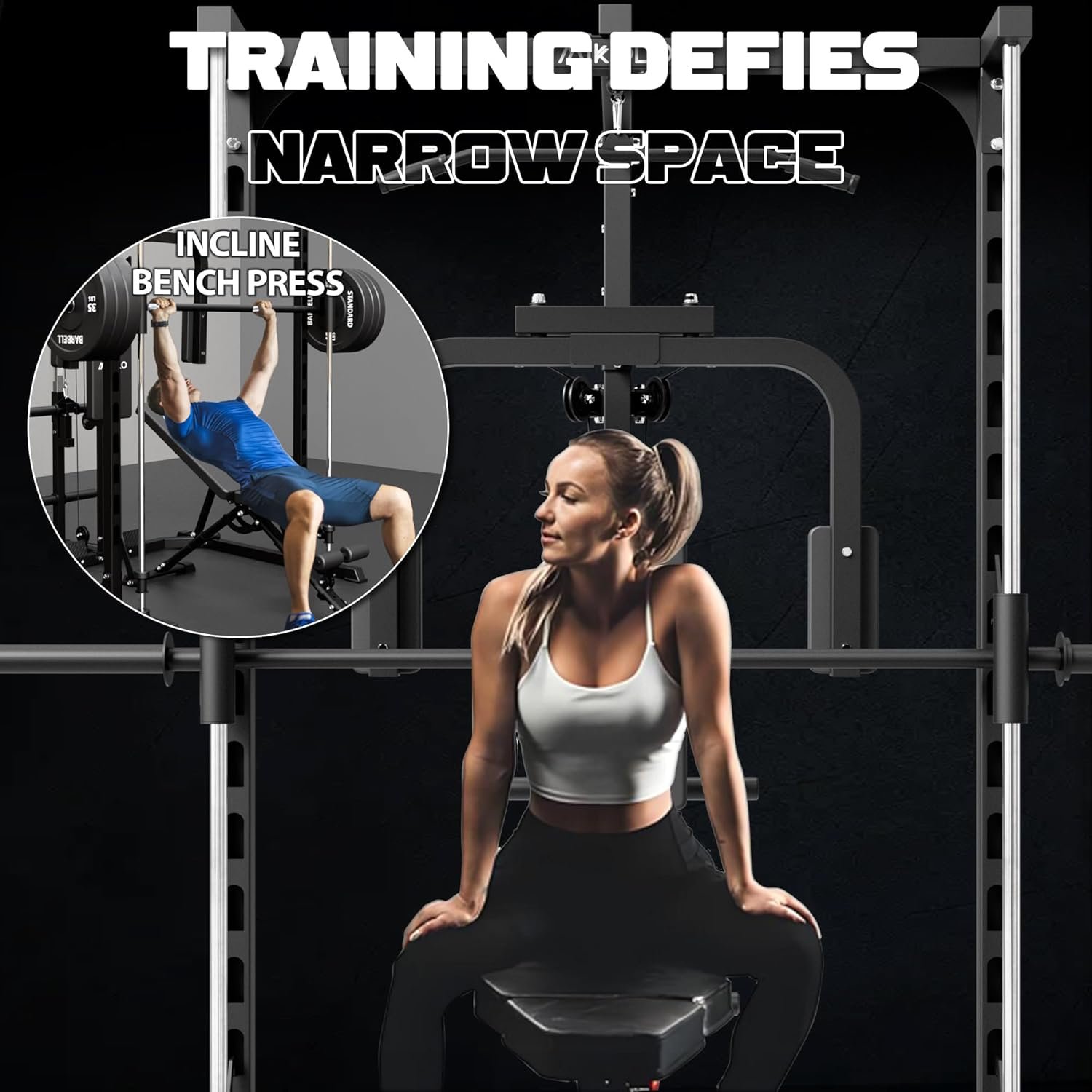 Mikolo Smith Machine, Power Cage Home Gym, Squat Rack with LAT Pulldown System & Chest Fly Machine, Power Rack for Full Body Training, Cable Machines with Free Cable Attachments - Image 3