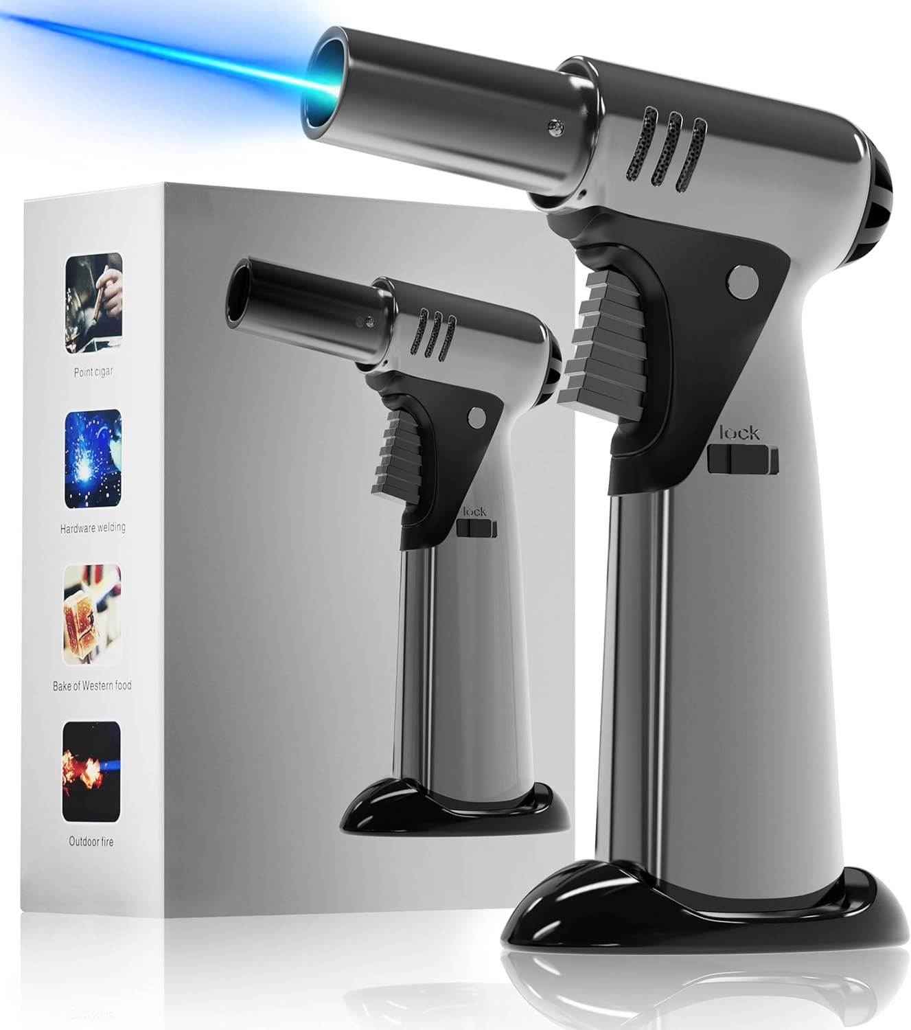 Butane Torch, Butane Refillable Kitchen Cooking Torch, Torch Lighter with Safety Lock And Adjustable Flame For BBQ, Baking, Brulee Creme, Crafts and Soldering(Butane Gas Not Included)… - Image 2