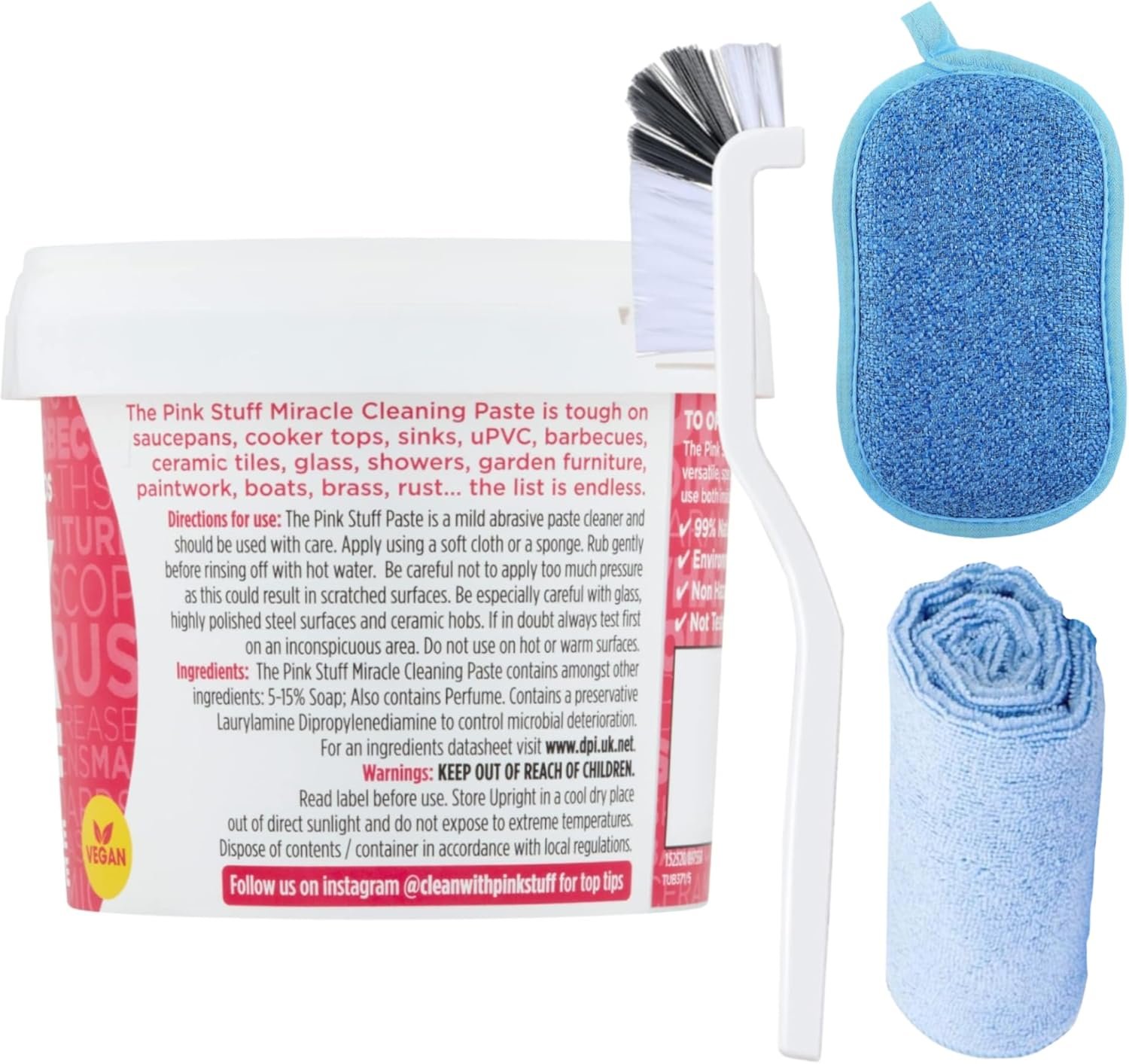 FII The Pink Stuff - The Miracle All Purpose Cleaning Paste, Bundle with Microfiber Towel, Scrub Brush & Scouring Pad - Image 3