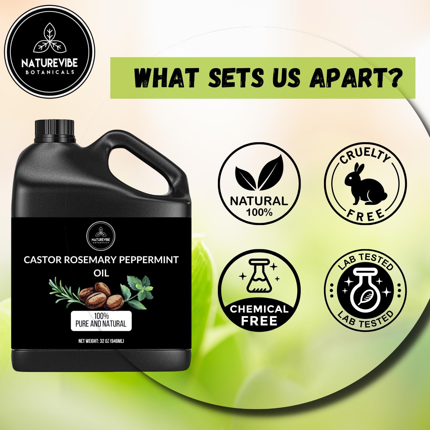 Naturevibe Botanicals Castor with Rosemary and Peppermint Oil 32 Ounces | 100% Pure and Natural | Great for Skin Care and Hair Care - Image 6