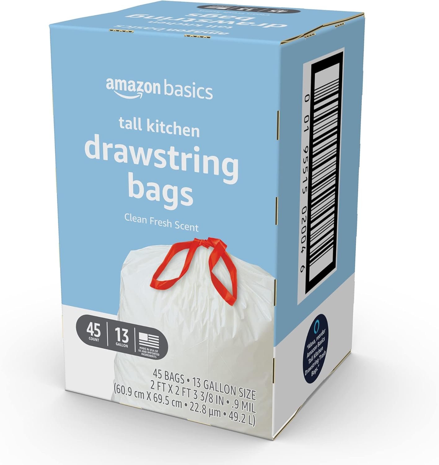 Amazon Basics Tall Kitchen Drawstring Trash Bags, Clean Fresh Scent, 13 Gallon, 45 Count (Previously Solimo) - Image 5