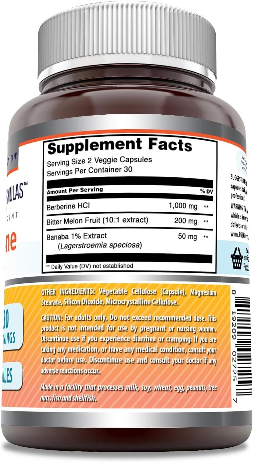 Amazing Formulas Berberine with Bitter Melon & Banaba Extract Complex | 1250 Mg Per Serving | Veggie Capsules | Non-GMO | Gluten-Free | Made in USA (60 Count) - Image 4