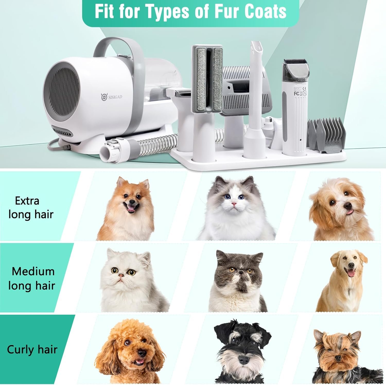 SISIGAD Dog Grooming Kit,Pet Hair Vacuum,Dog Grooming & Low Noise Hair Vacuum,Professional Clippers Nail Trimmer Grinder,7 Pet Grooming Tools for Dogs Cats and Other Animals - Image 8