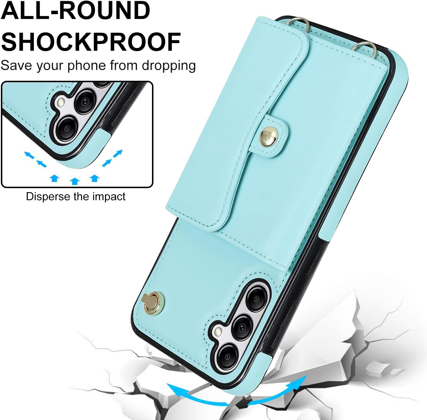 Asuwish Phone Case for Samsung Galaxy A14/M14 5G Wallet Cover with RFID Blocking Credit Card Holder Wrist Crossbody Strap Lanyard Stand Leather Girls Cell Accessories A 14 4G 14A 14M G5 Women Men Teal - Image 7