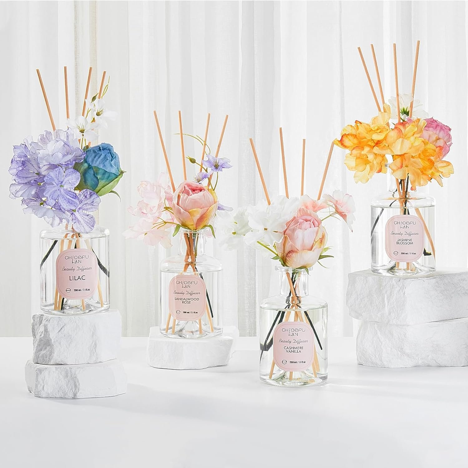 Chloefu Lan Reéd Diffuser Set 6.7oz (200ml) with 9 Sticks, Jasmine Blossom Scent Diffusers for Home, Flowers Reéd Diffuser Sticks, Scentsy Home Fragrance, Scented Oils, Home & Bathroom Décor - Image 5