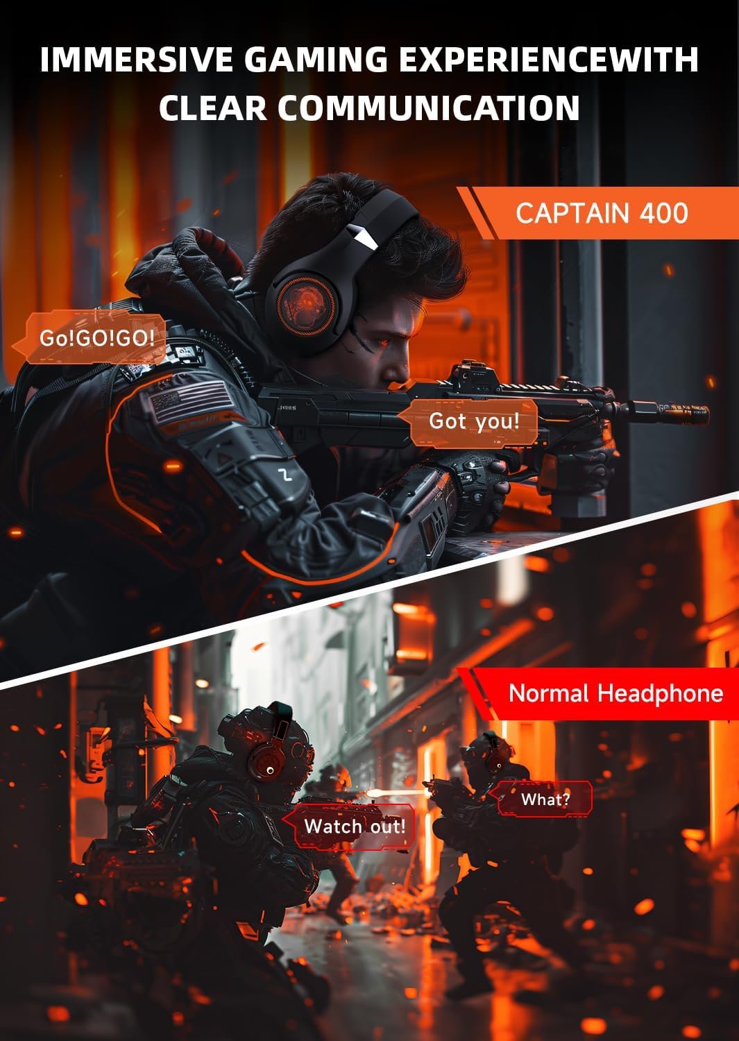 Gaming Headset Wireless, 2.4GHz Gaming Headphones Wireless with Noise Canceling Microphone for PS5, PS4, Fortnite & FPS Gamers, 40-Hr Battery Gamer Headphones for PC, Orange Chimpanzees - Image 9