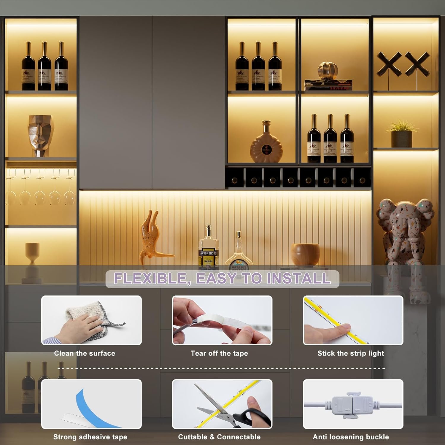 MIWISE CCT COB LED Strip Light Tunable White,32.8ft/10m Dimmable 2700K-6500K CRI90+ 24V LED Tape Light Kit,Work with Alexa/Google Assistant/Tuya,for Under Cabinet Bedroom Kitchen DIY Lighting - Image 8