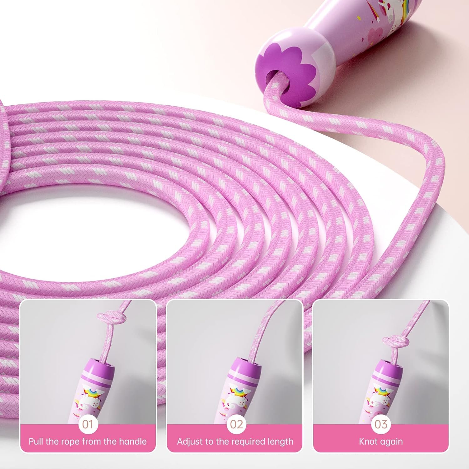 Jump Rope for Kids-Adjustable Cotton Braided Skipping Rope with Wooden Handle for Toddler Fitness Workout Exercise Outdoor Activity - Image 5