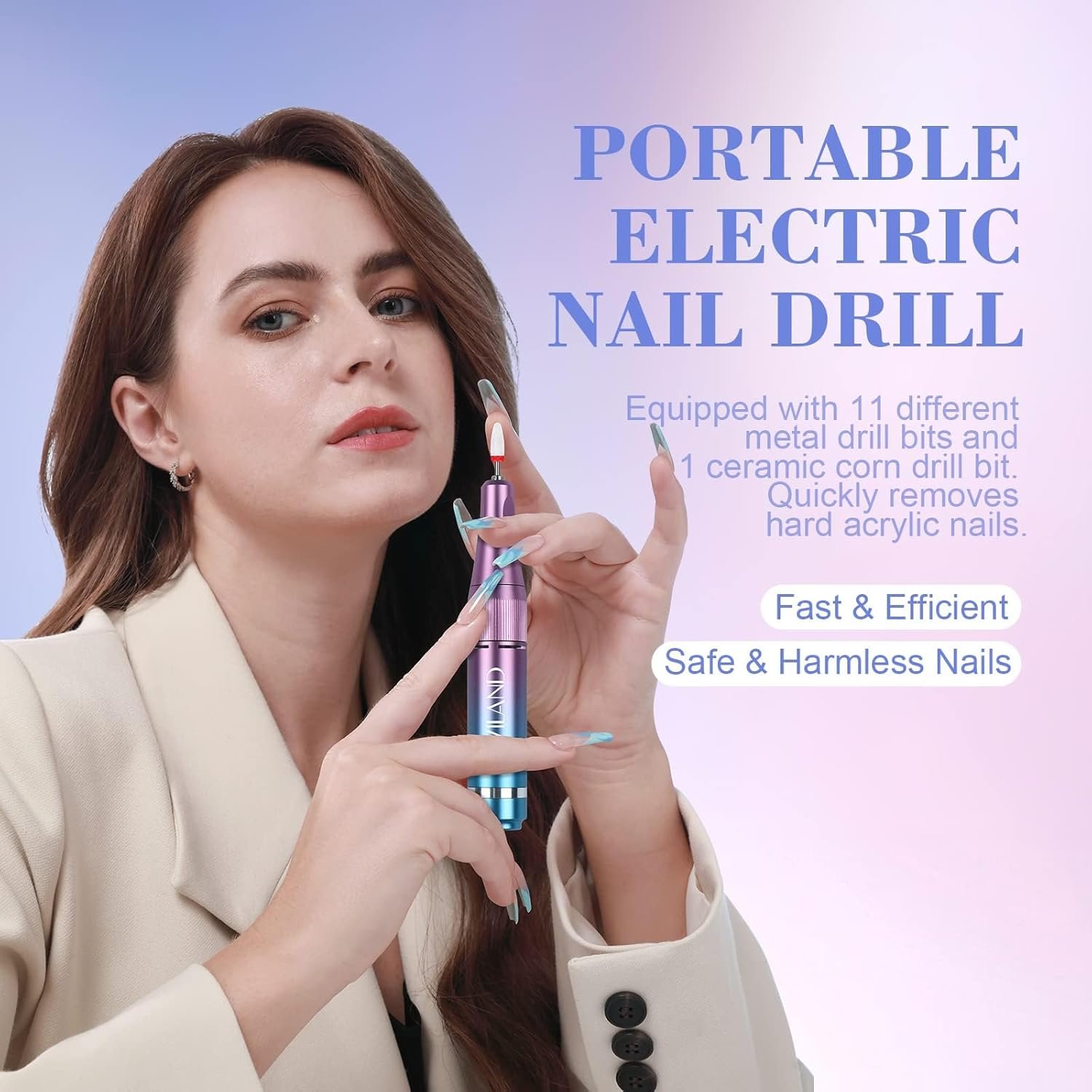 SAVILAND Electric Nail Drill Professional: 40000RPM Powerful Electric Nail File Portable Nail Drill with 12 Drill Bits Rechargeable Efile for Acrylic Gel Nails Removing Manicure Pedicure Salon - Image 3