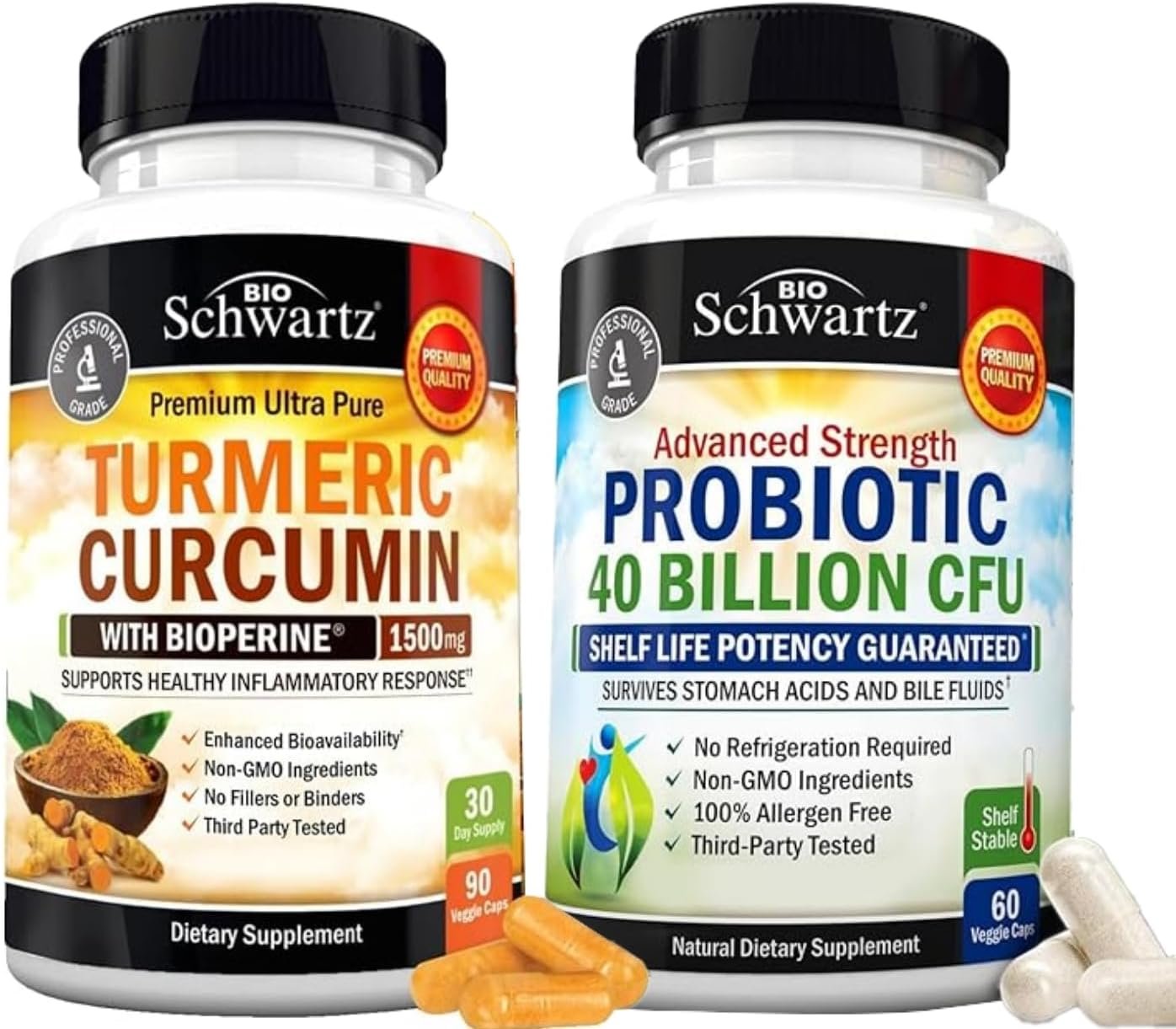 40 Billion CFU Daily Probiotic Supplement (1 Month Supply) Plus Turmeric Curcumin with Black Pepper Extract 1500mg Complex (1 Month Supply) - Image 2