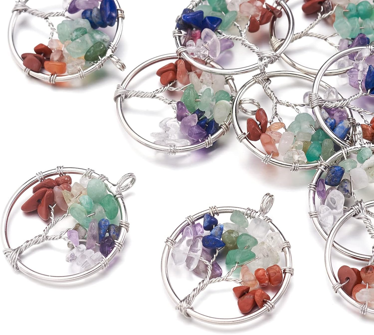 FASHEWELRY Gemstone Chakra Crystal Quartz Stone Pendant Chakra Crystals Tree Life Charms Good Luck Yoga Charms - Image 8