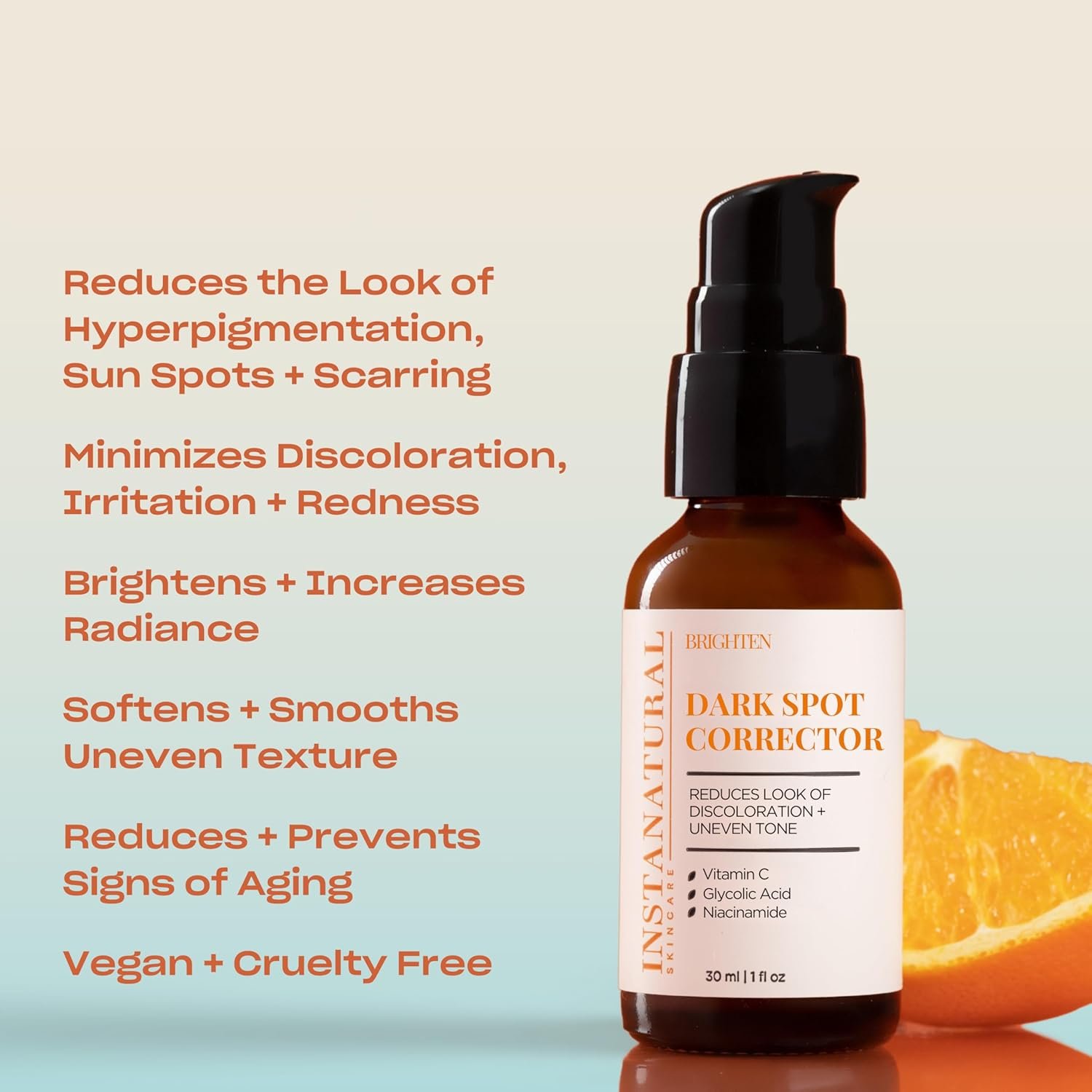 InstaNatural Dark Spot Corrector Face Serum, Brightens, Reduces Hyperpigmentation, Sun Spots and Acne Scarring, with Glycolic Acid and Niacinamide, 1 Fl Oz - Image 3