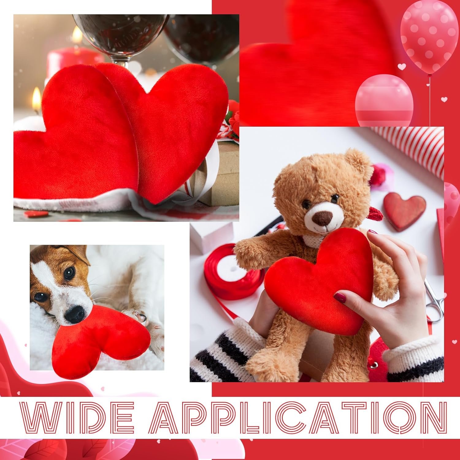 12 Pieces Valentine Stuffed Toys Red Heart Squeaky Toys for Dogs Valentine's Day Plush Toys for Puppy Dog Valentine Costume Accessories(Heart Shaped) - Image 4
