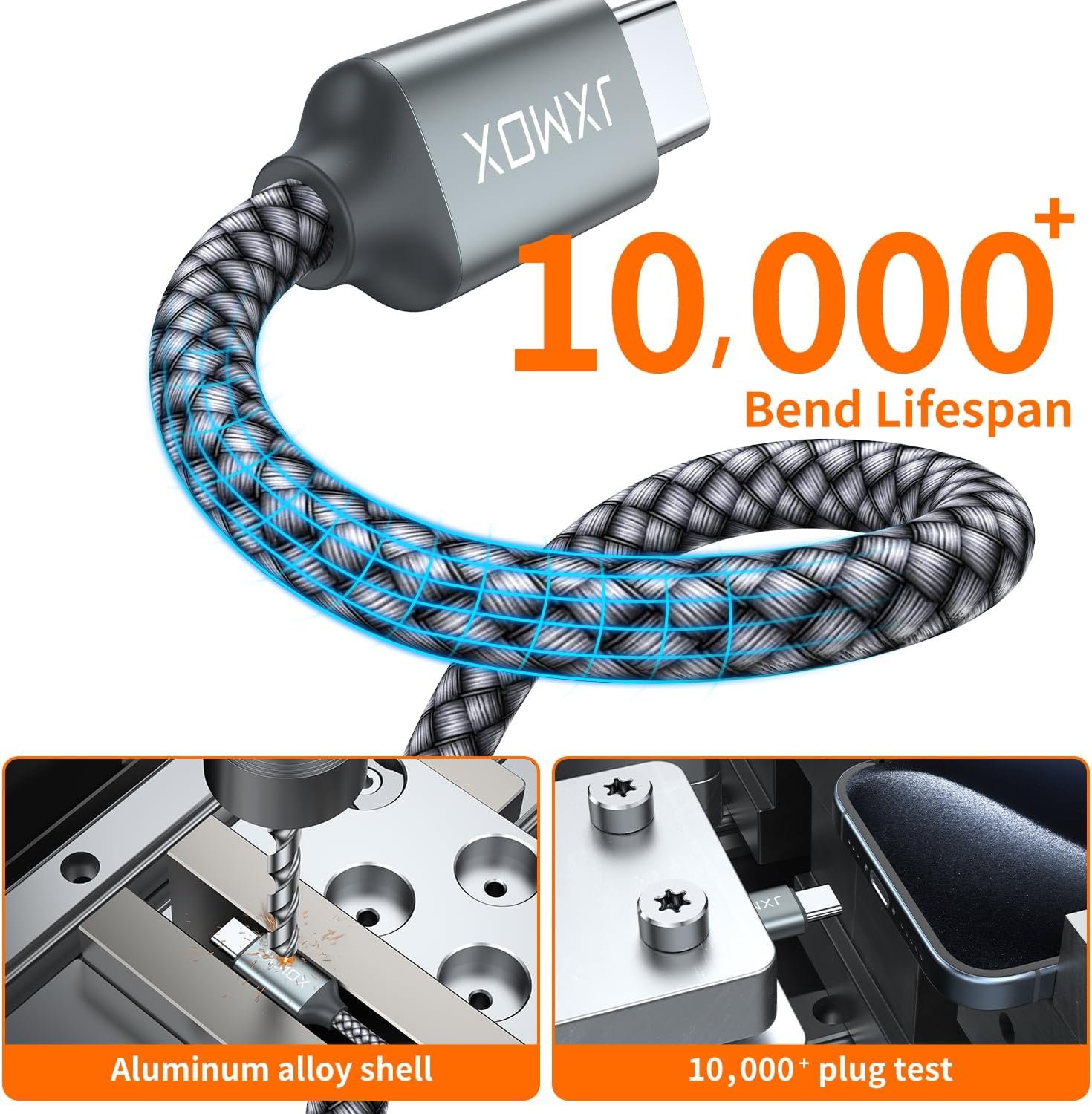 JXMOX USB C to USB C Cable,Braided USB C Charger Cable (3.3ft, 2 Pack) 60W Fast Charging Cord for iPhone 16 Pro Max/15 Pro Max Plus,MacBook Pro,iPad Pro,Samsung Galaxy S24 S23 S22 S21 Ultra,Pixel 4 5 - Image 7