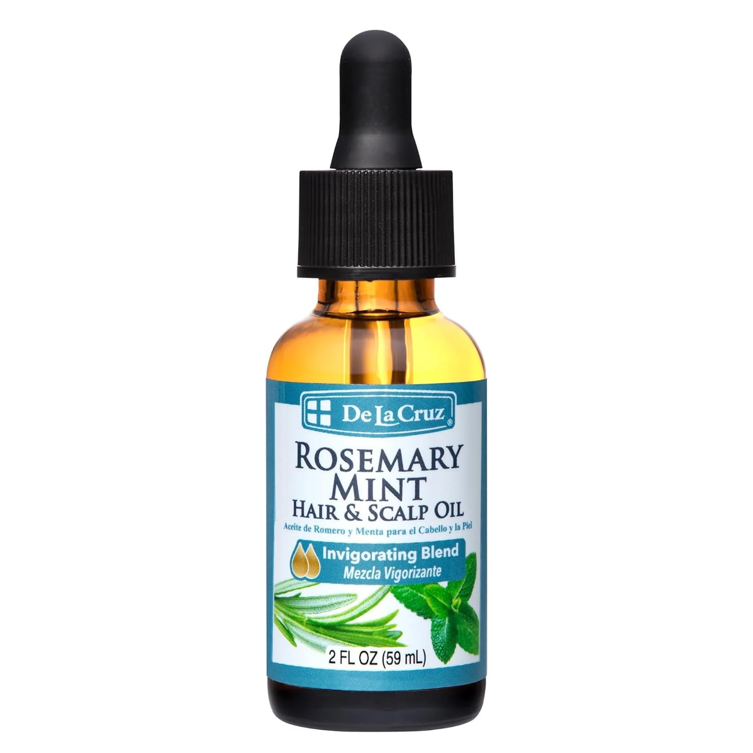De La Cruz Rosemary Mint Oil Blend For Hair & Scalp - Revitalizing Blend with Castor, Avocado and Olive Oil - Naturally Moisturizing Rosemary Hair Oil - 2 FL OZ - Image 2