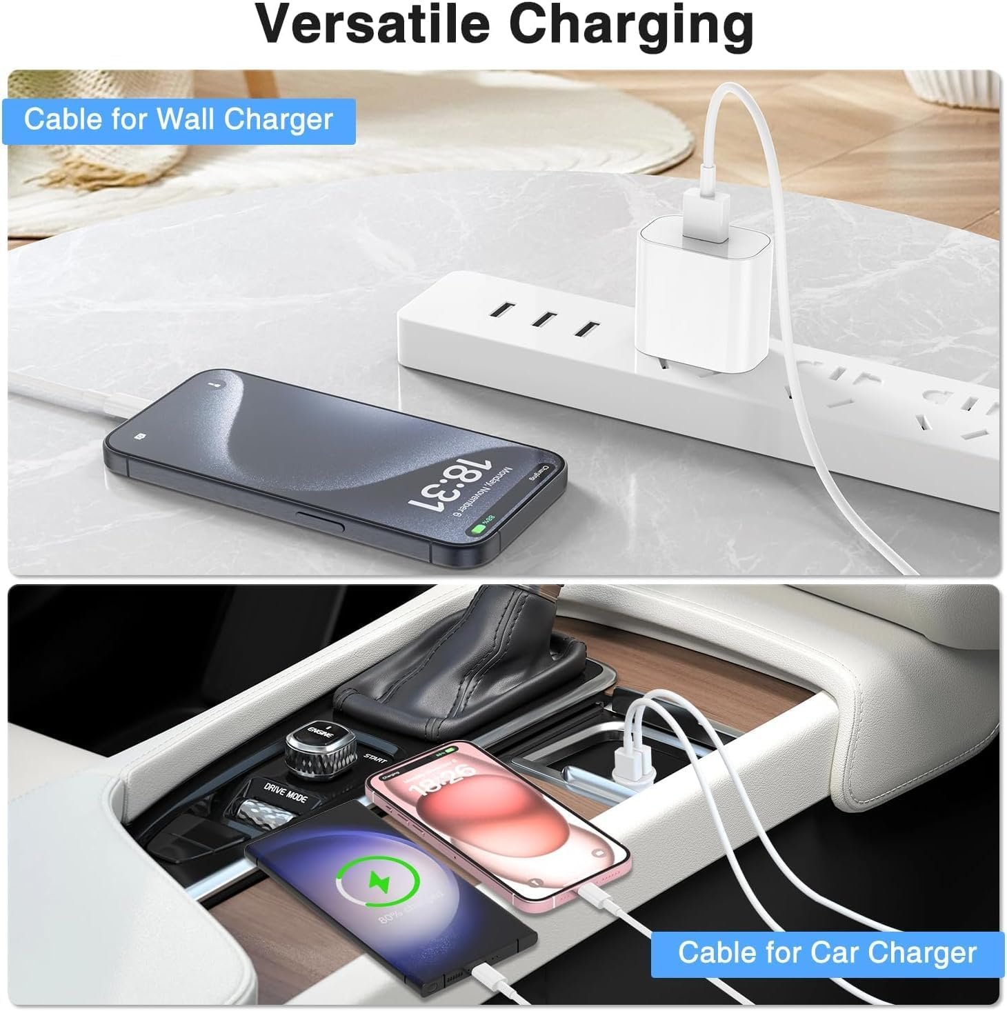 Car Carplay Cable for iPhone 16 15 Pro/Pro Max/Plus Cable,3FT+6FT USB A to USB C Fast Charging Cable for Apple iPhone 16 15 Car Charger,Car Charger Adapter Cord for iPhone 16 15,Google Pixel 9 - Image 6