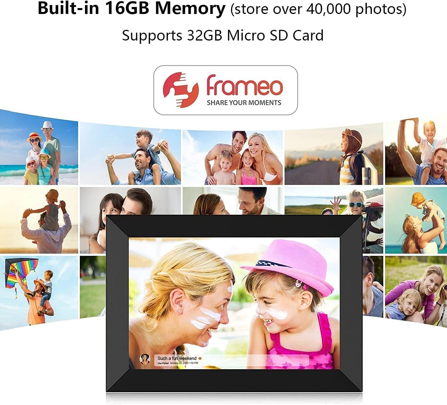 YENOCK FRAMEO Digital Photo Frame WiFi 10.1 Inch HD IPS LCD Touch Screen, 16GB Memory, Auto-Rotate, Wall-Mountable, Easy Setup to Share Photos & Videos via Free App from Anywhere - Image 7