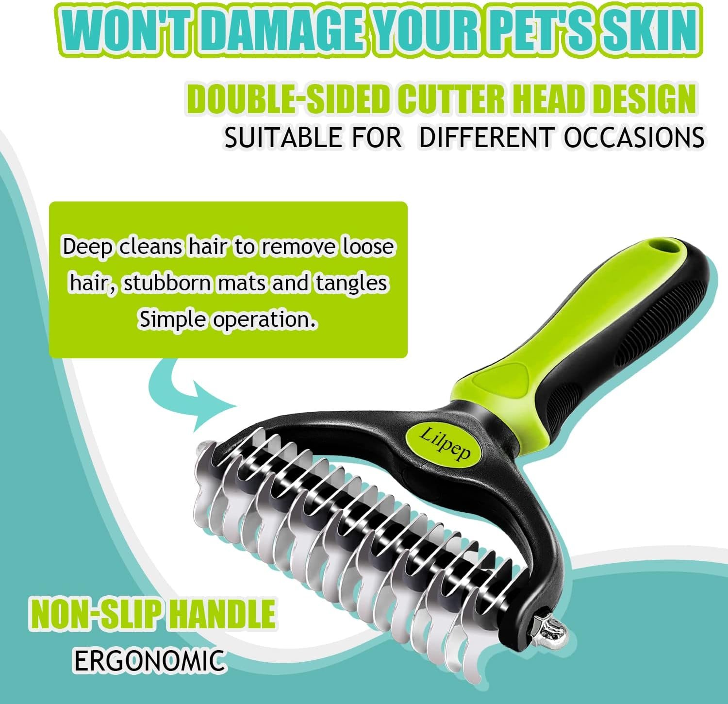 Pet Grooming Tool, Double-Sided Professional Grade Undercoat rake for pet tangles and mat Removal, Safe dehairing Comb and Depilation Tool - Image 4