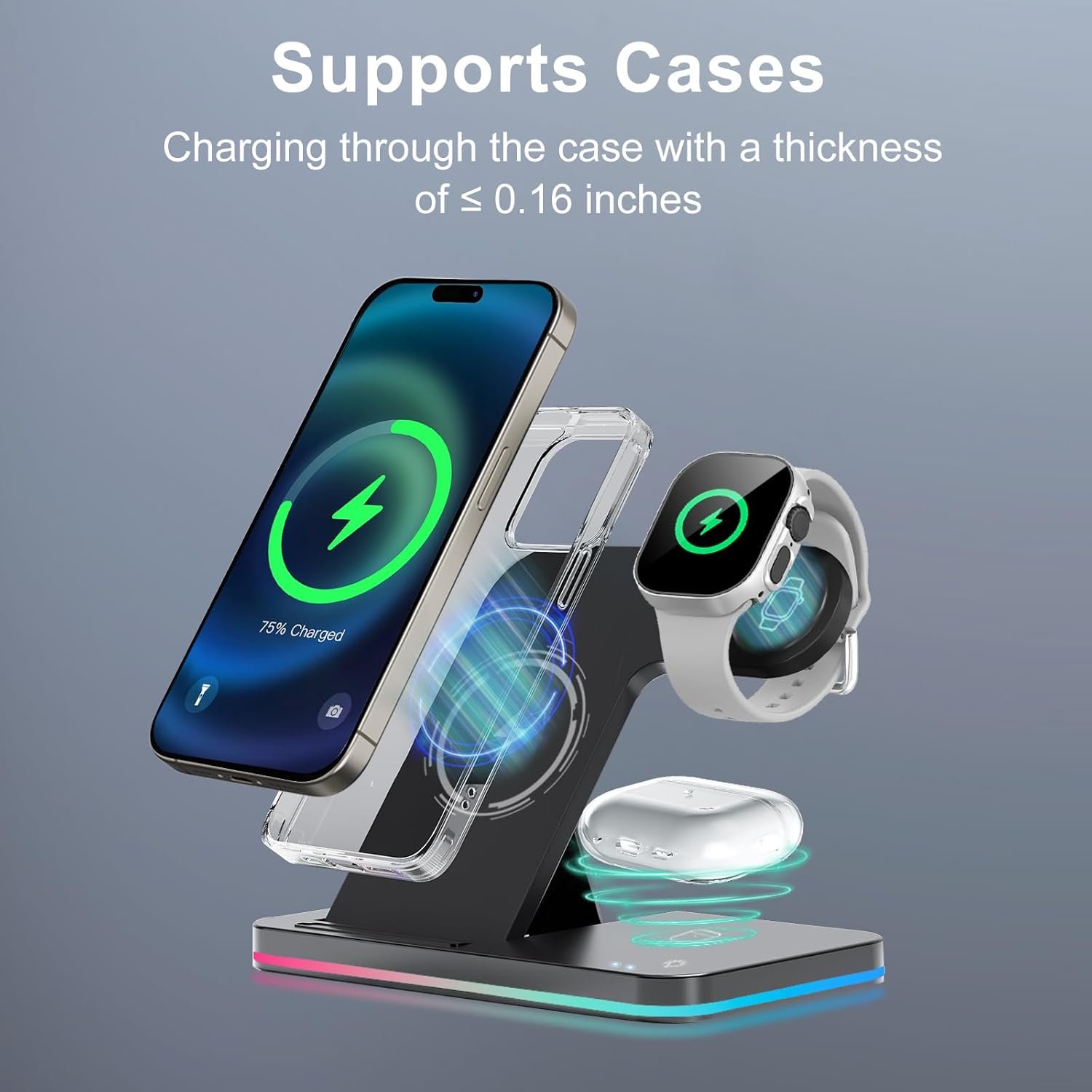 3 in 1 Charging Station Wireless Charger iPhone Fast Charger Foldable Charging Stand for Apple Multiple Devices with an 18 W Quick Charger for iPhone 16/15/14/13 Pro Max Apple Watch AriPods Pro 2 - Image 7