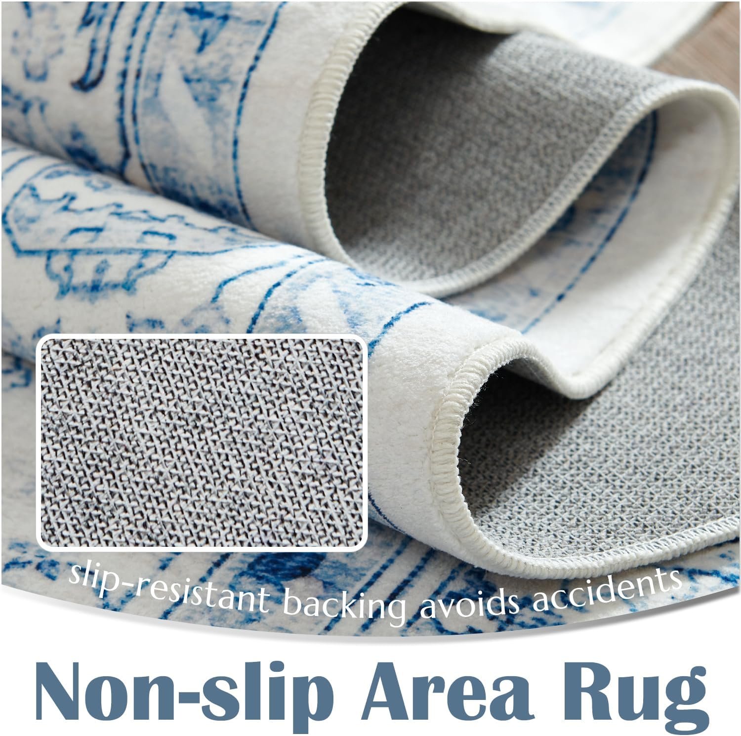 jinchan Area Rug 3x5 Medallion Floral Rug Washable Rug Accent Rug Floor Cover Non Slip Living Room Rug Vintage Rug Retro Thin Carpet Soft Rug for Bedroom Dining Room Kitchen Distressed Blue - Image 7