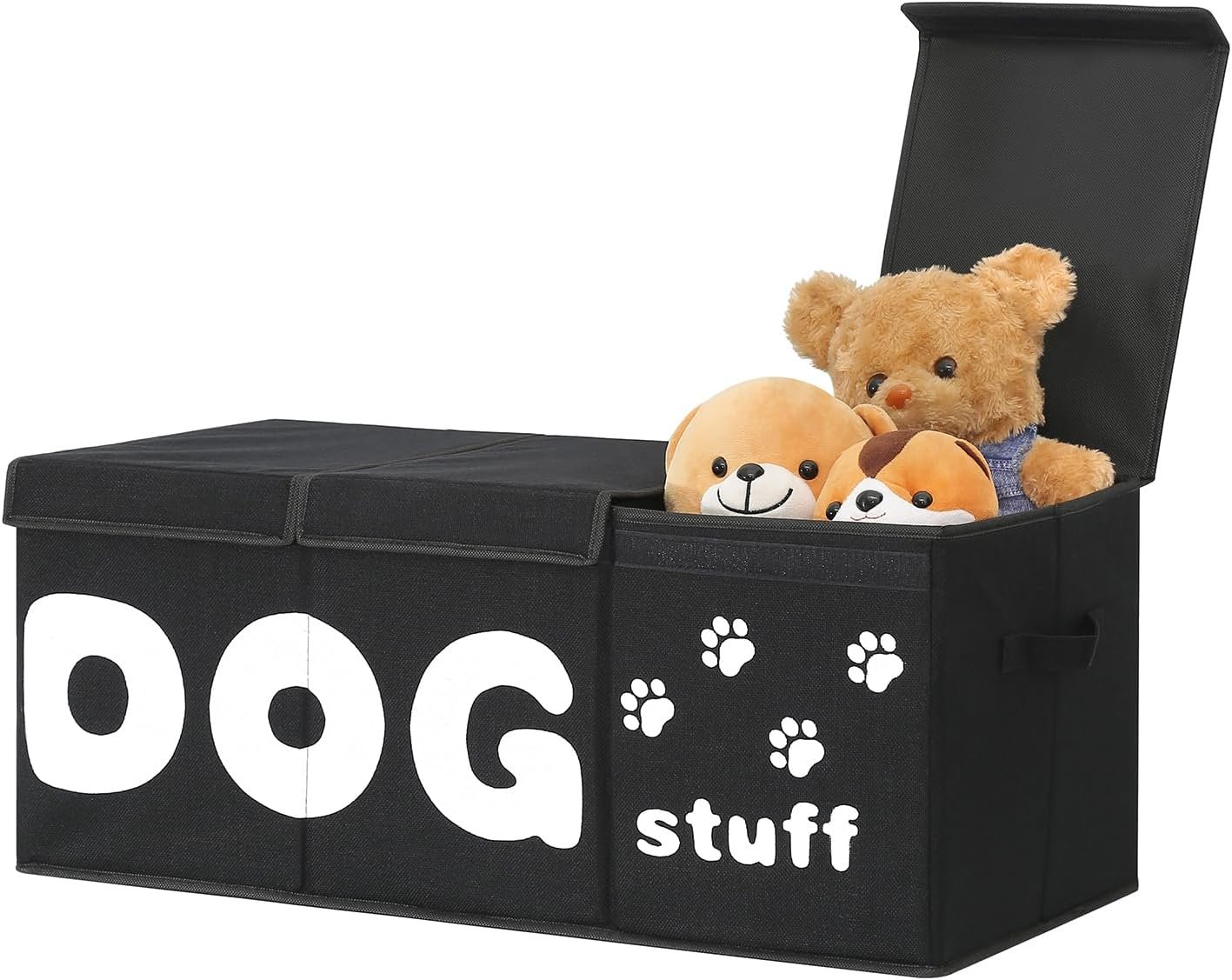 Qozary Dog Toy Storage Box - Large Dog Toy Bin, 3 Grids Dog Toy Storage Basket With Lid, Foldable Storage Bin for Dog Toys, Dog Toy Basket for Pet Supplies, Perfect To Keep Your Dog Toys Organized - Image 2