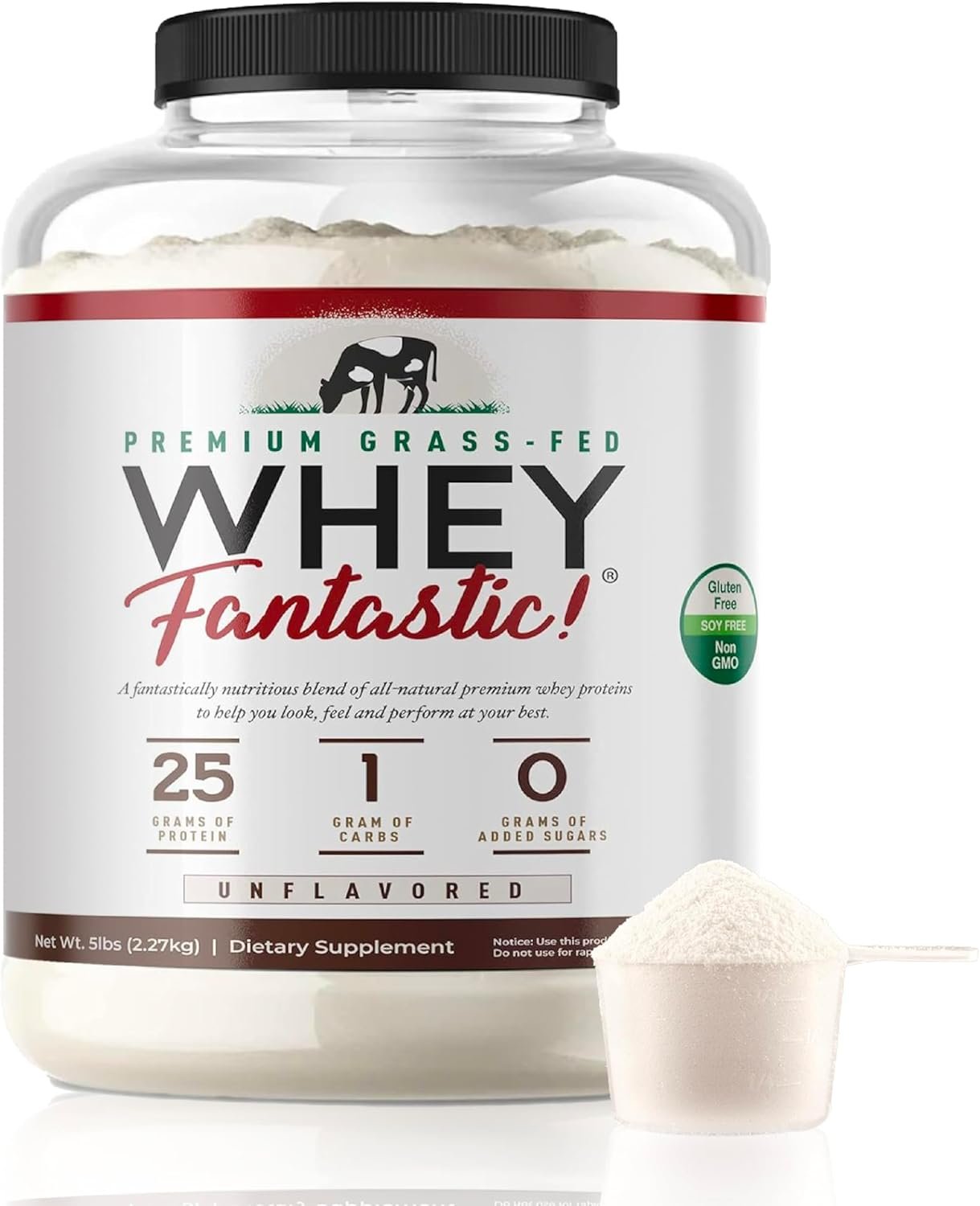 Whey Fantastic Unflavored - 100% Natural Grass Fed Whey Protein Powder - Unique 3-Whey Blend of Whey Isolate, Concentrate & Hydrolysate Provides 25g of Protein per Serving - 5lb - 75 Servings - Image 2