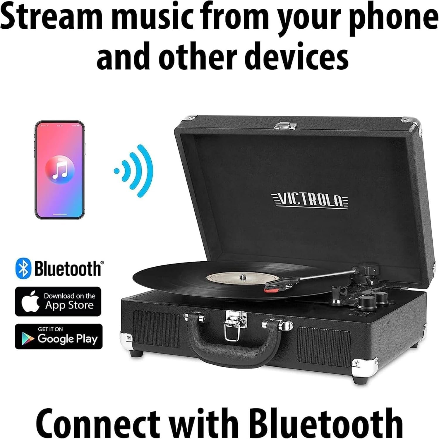 Victrola Vintage 3-Speed Bluetooth Portable Suitcase Record Player with Built-in Speakers | Upgraded Turntable Audio Sound|Cobalt Blue, Model Number: VSC-550BT-COB - Image 3
