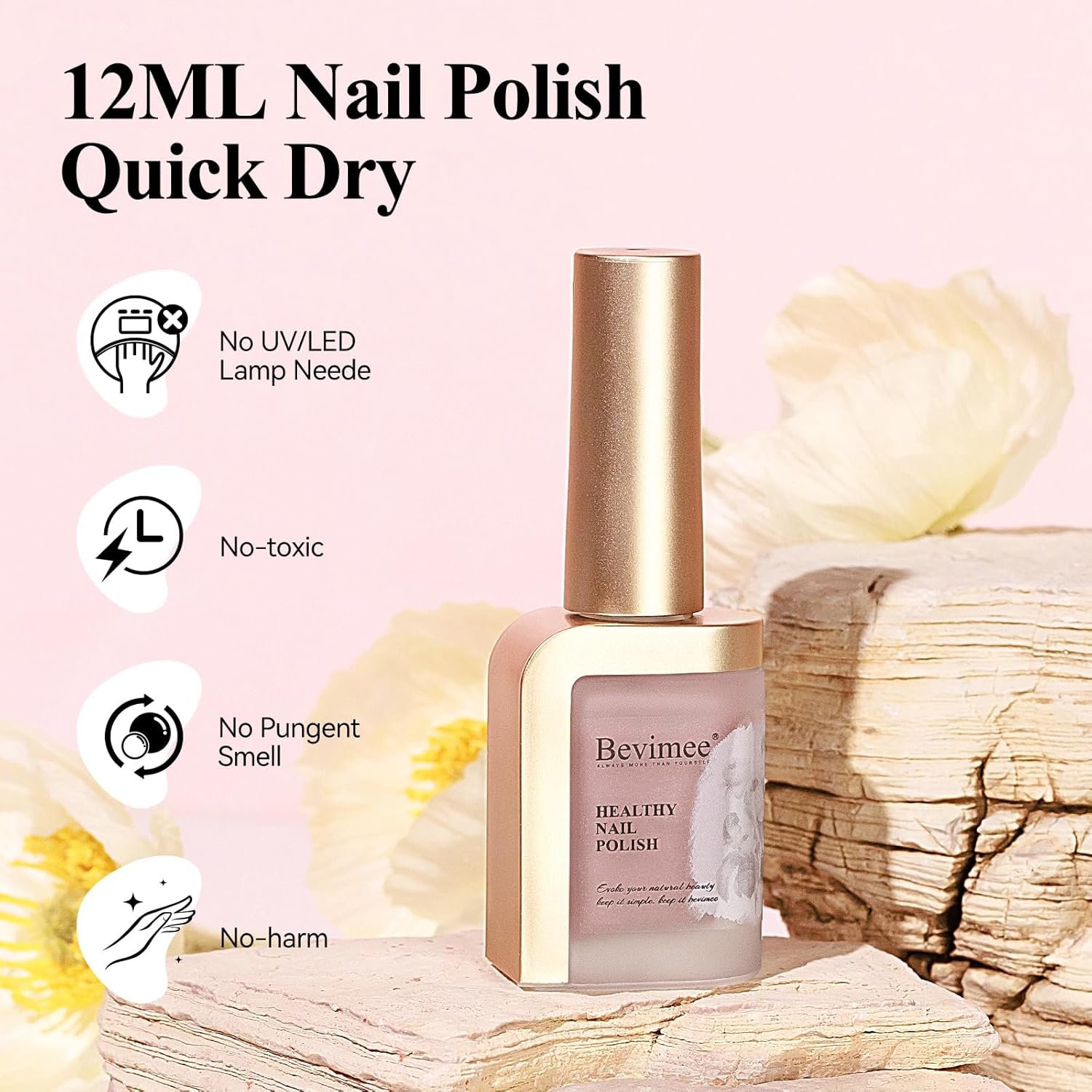 Quick Dry Nail Polish Air Fast Drying, Sheer Nude Regular Color Nail Polish Holographic High Coverage Nail Lacquer Water Based Natural Nail Art No Required UV LED, 12ML - Image 5