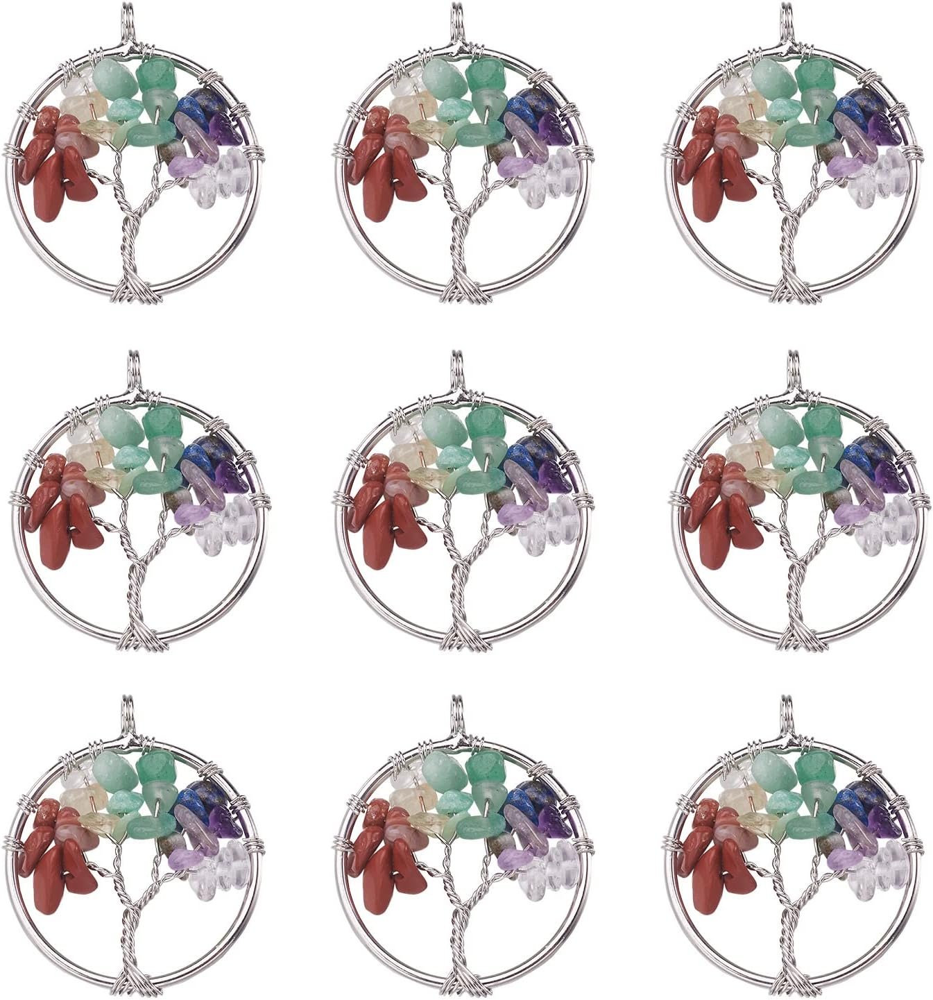 FASHEWELRY Gemstone Chakra Crystal Quartz Stone Pendant Chakra Crystals Tree Life Charms Good Luck Yoga Charms - Image 2
