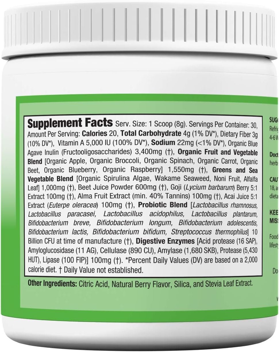 Doctor Recommended Greens Powder – Whole Food Nutritional Supplement – Probiotics and Digestive Enzymes – Berry Taste – Gluten-Free, Non-GMO, Dairy-Free, Caffeine-Free, No Artificial Sweeteners - Image 3