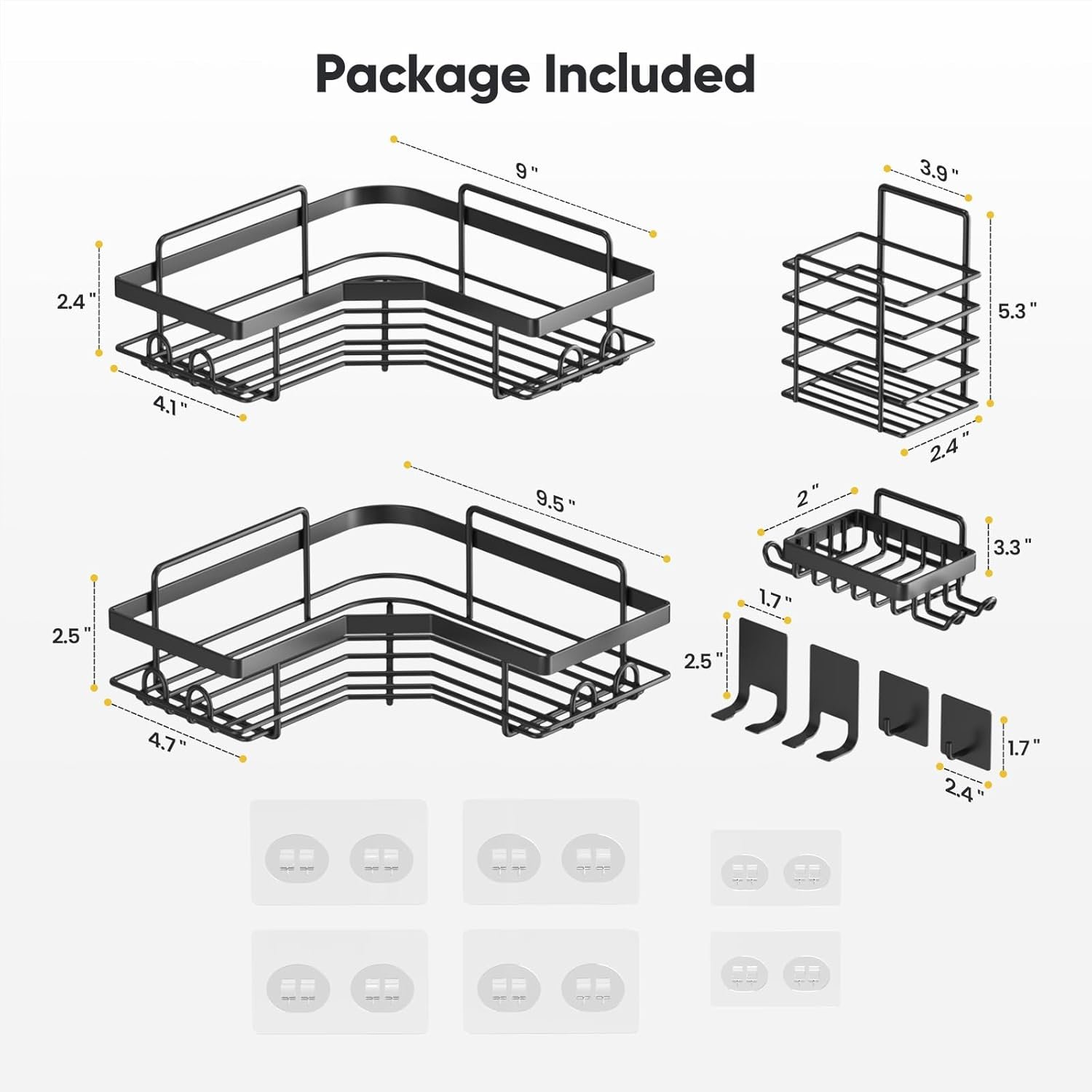Corner Shower Caddy,8 Pack Adhesive Bathroom Accessories with Soap Holder, Storage Stainless Shower Organizer Shelf with 8 Hooks for Bathroom - Image 6