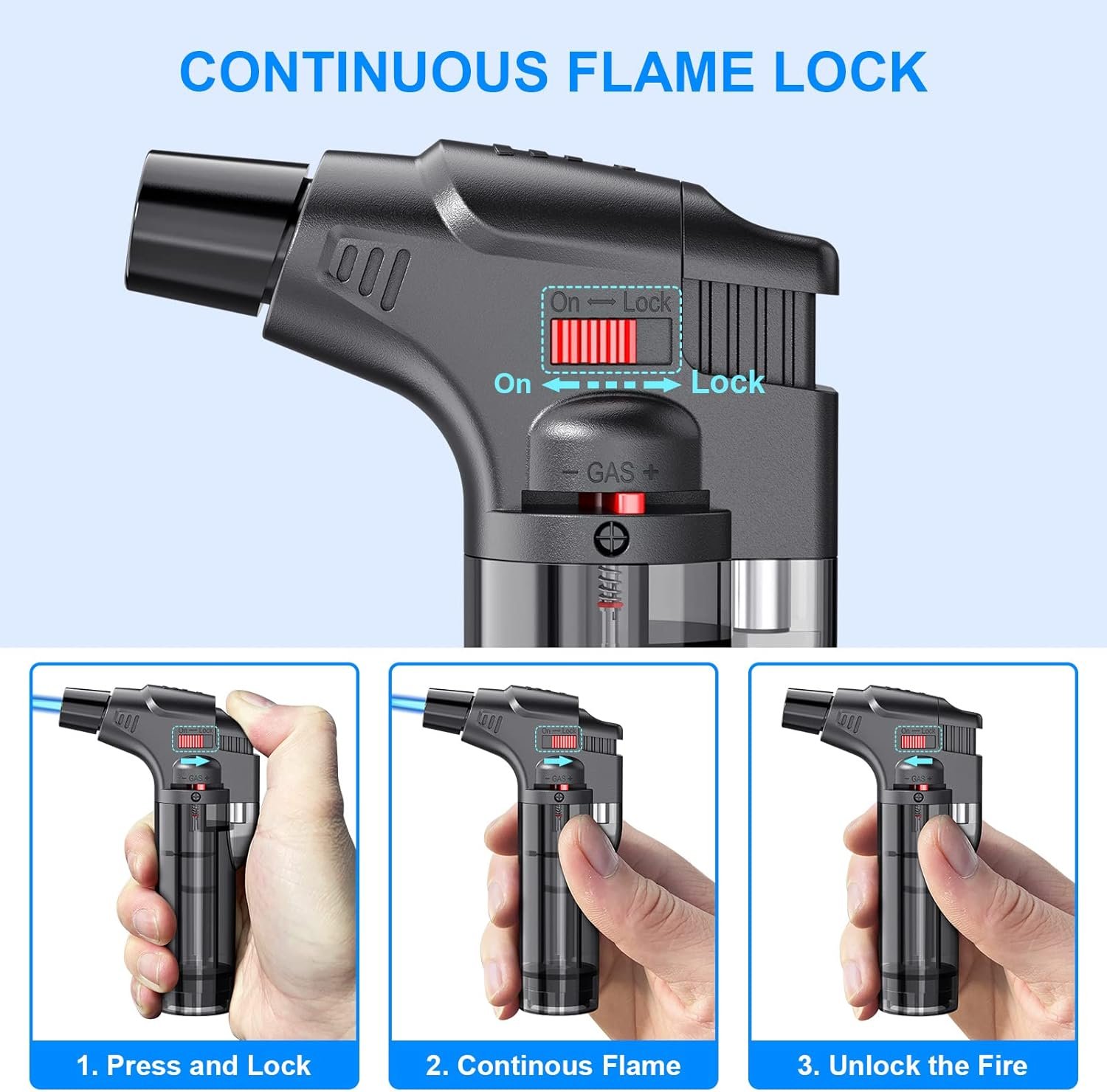 Torch Lighters, 4 Pack, Butane Refillable Jet Flame Torch Lighter, Windproof, Safe, Multi Utility Lighter for Candles, Fireplaces, Campfires, Grill (Without Butane) - Image 6