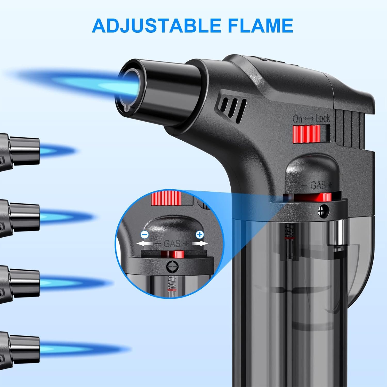 Torch Lighters, 4 Pack, Butane Refillable Jet Flame Torch Lighter, Windproof, Safe, Multi Utility Lighter for Candles, Fireplaces, Campfires, Grill (Without Butane) - Image 5