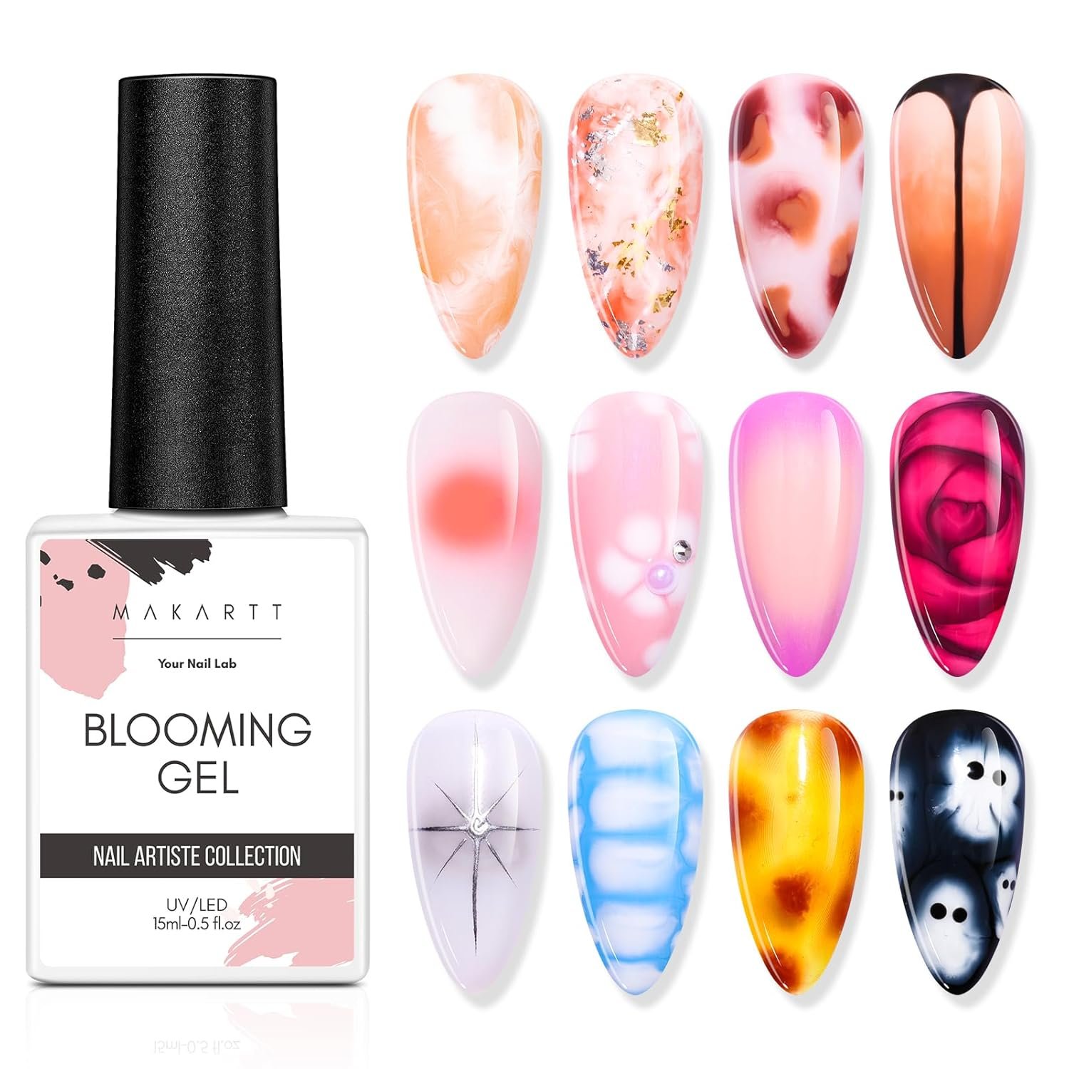 Makartt Clear Blooming Gel 15ml UV LED Soak Off Nail Art Polish for Spreading Effect Marble Nail Polish Gel Paint Nail Designs for DIY Color Flower Watercolor Magic Beauty Gift - Image 2