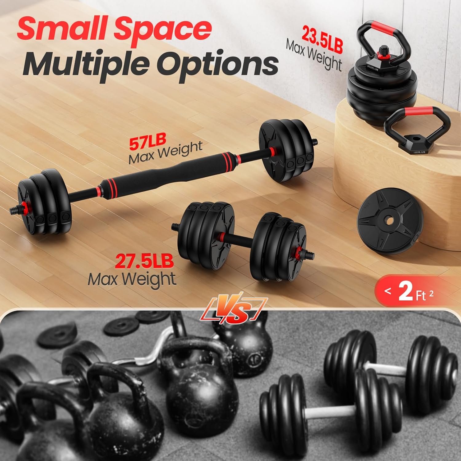 Adjustable dumbbell set, 55/70lbs Free Weights set with upgraded nut, 4 in 1 Weight Set Used as Kettlebells, Barbell, Push up Stand, Fitness Exercise for Home Gym Suitable Men/Women - Image 5