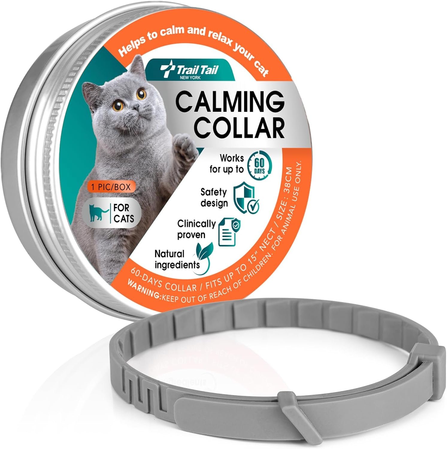 Calming Collar for Cats, Pheromone Collar for Cat Anxiety Relief, 60 Days Adjustable Waterproof TPE, Cat Calming Collars Helps Calm During Loud Noises and Separation (Grey, 1 Pack) - Image 2