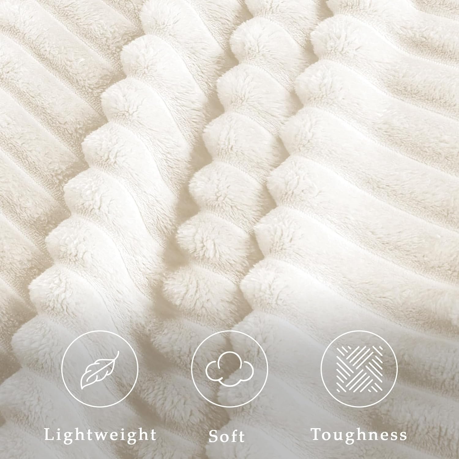 Exclusivo Mezcla Fleece Throw Blanket for Couch, Super Soft 3D Striped Jacquard Bed Blanket, Lightweight Fuzzy Cozy Blankets for All Seasons, 50x60 Inches, Ivory Blanket - Image 6