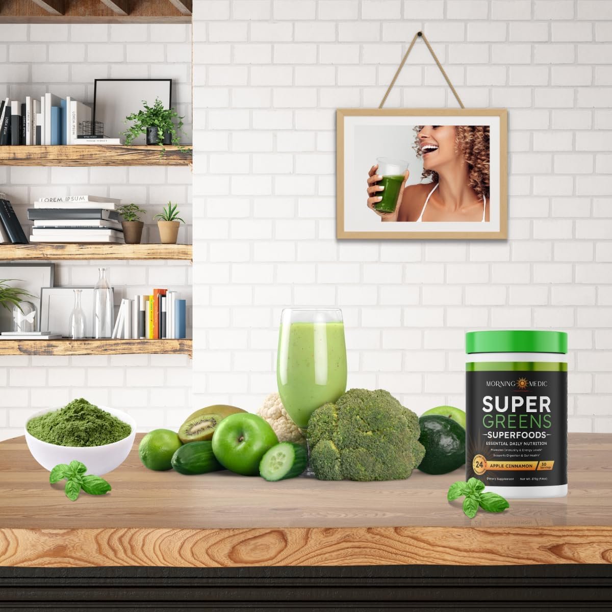 Super Greens Powder with 24+ Superfoods, Premium Nutrient-Dense Blend, Promotes Immunity & Energry Levels, Supports Disgestion & Gut Health, Apple Cinnamon Flavor, 9.6 oz - Image 8