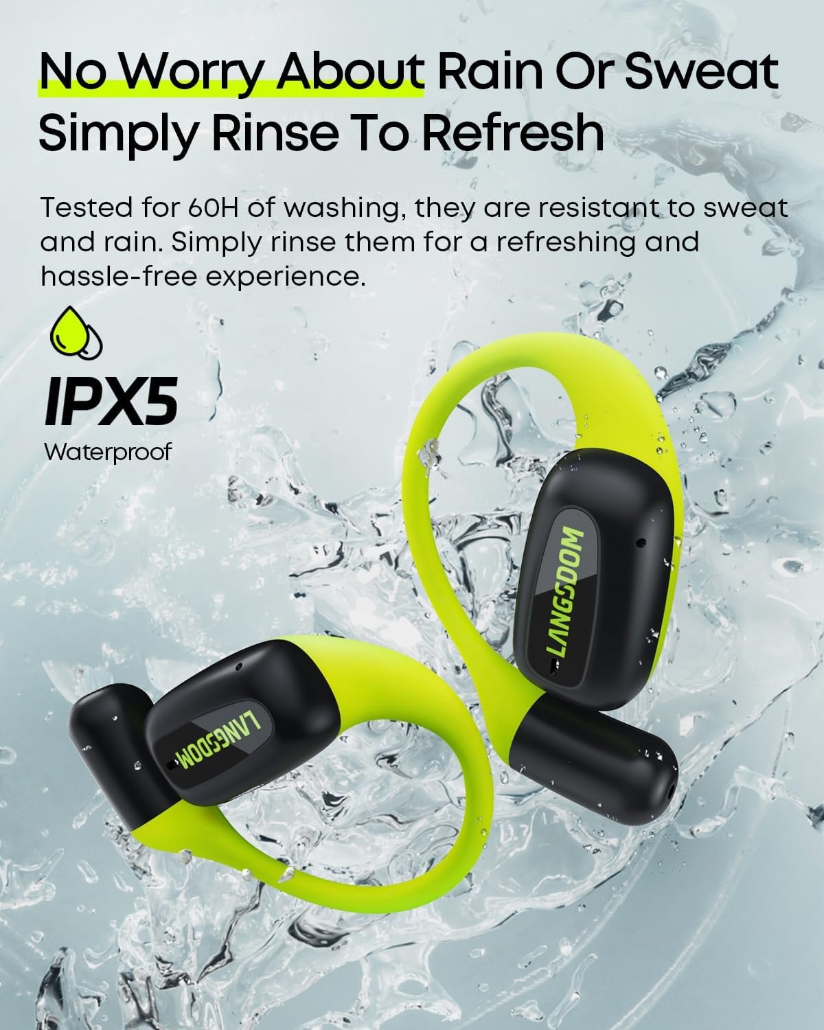 Langsdom Airfit Open Ear True Wireless Earbuds Bluetooth Headphones, Water Resistants, Ultra-Light, Premium Deep Bass with 24Hrs Play time, Ergonomic Design Secure fit for Worksout & Running, Green - Image 7