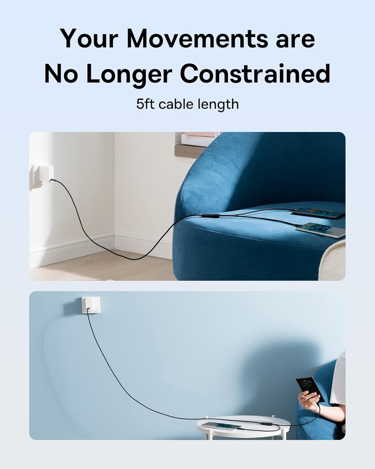 Baseus USB C Cable, Single Port Max 100W 4.9FT 5A USB C Charger Cable, 2 in 1 Multi Fast Charging Cable, Nylon Braided USB C to USB C Cable for 15/Pro/Plus/Max, MacBook Pro, iPad Pro, Galaxy S23/S22 - Image 7