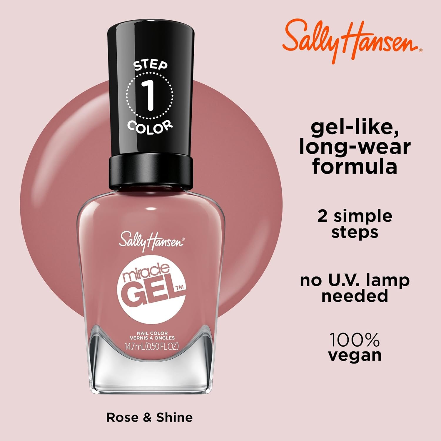 Sally Hansen Miracle Gel™, Rose & Shine, Long Lasting, Gel-Like Formula, No UV Lamp Needed, Pink Nail Polish - Image 5