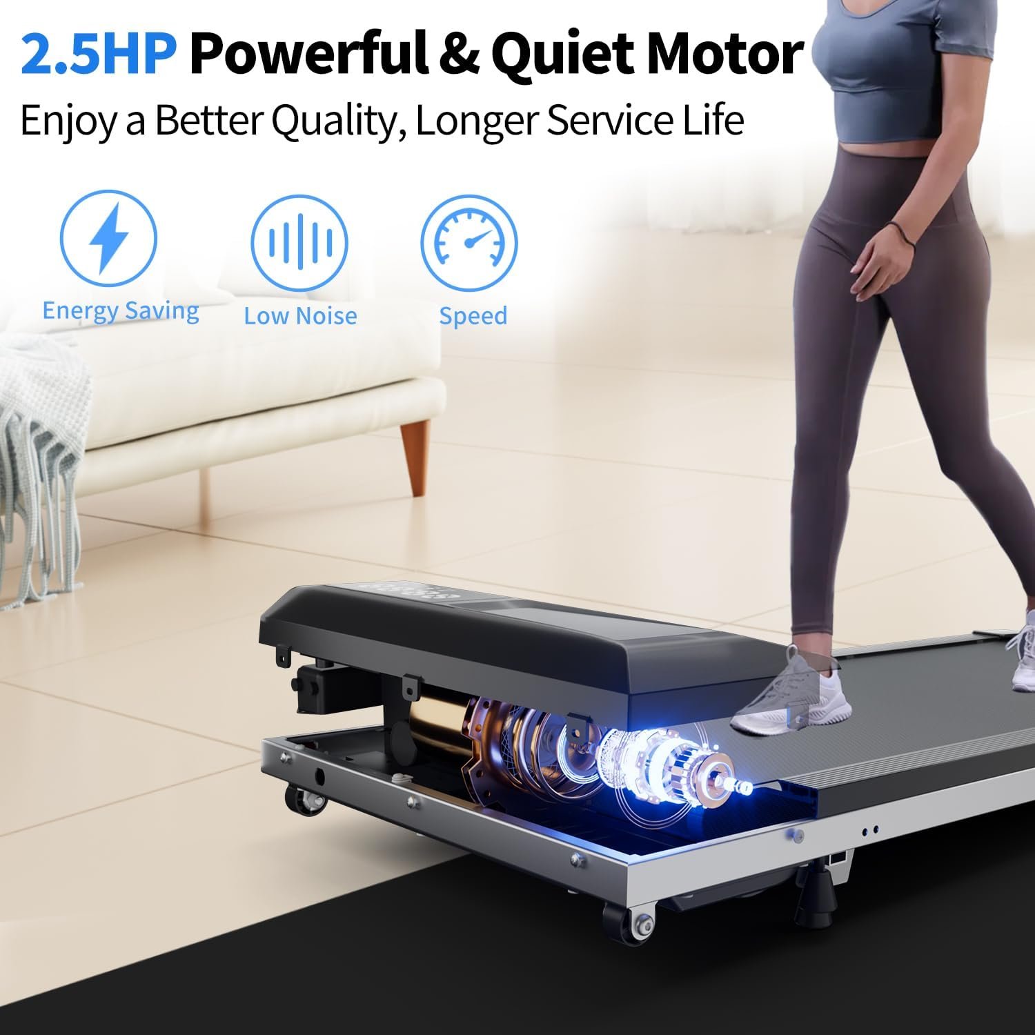 Treadmill, Portable Under Desk Walking Pad with Incline for Home/Office, Remote Control, LED Display - Image 5
