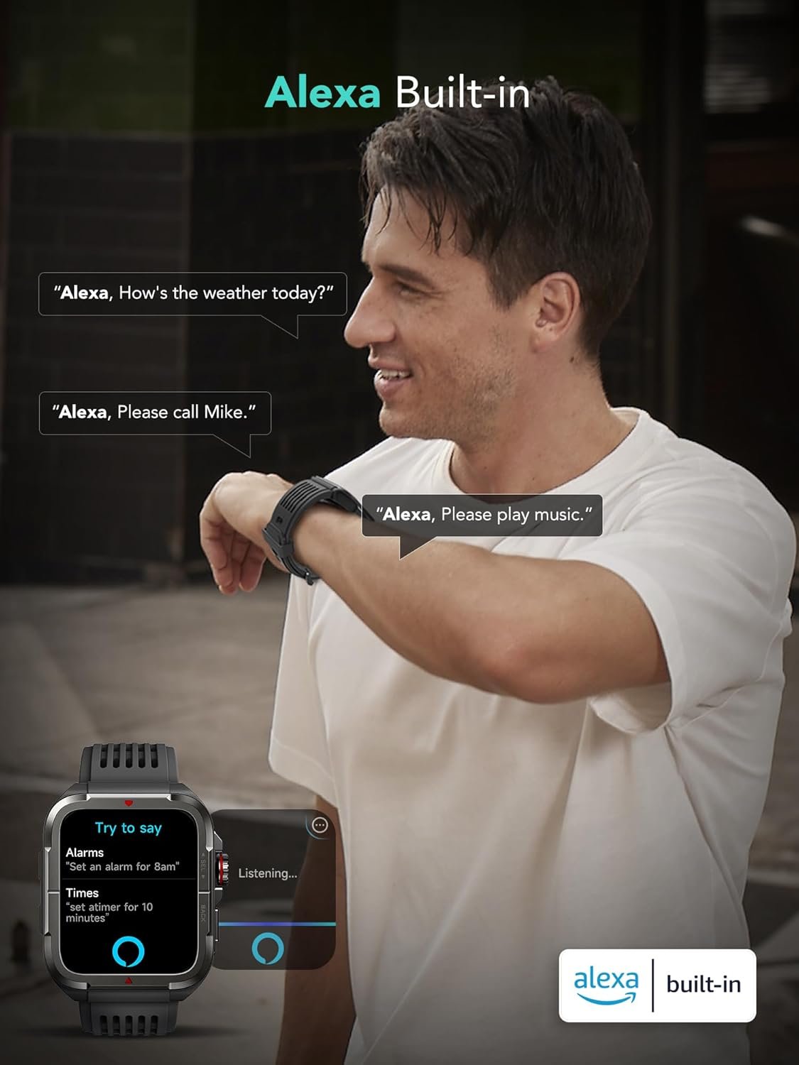 SKG R8 Smart Watch for Men Women (Answer/Make Call), 1.8" Military Smartwatch for Android iPhone with Alexa Built-in, IP68 Waterproof, Fitness Tracker with 100+ Sports Heart Rate/SpO2/Sleep Monitor - Image 4